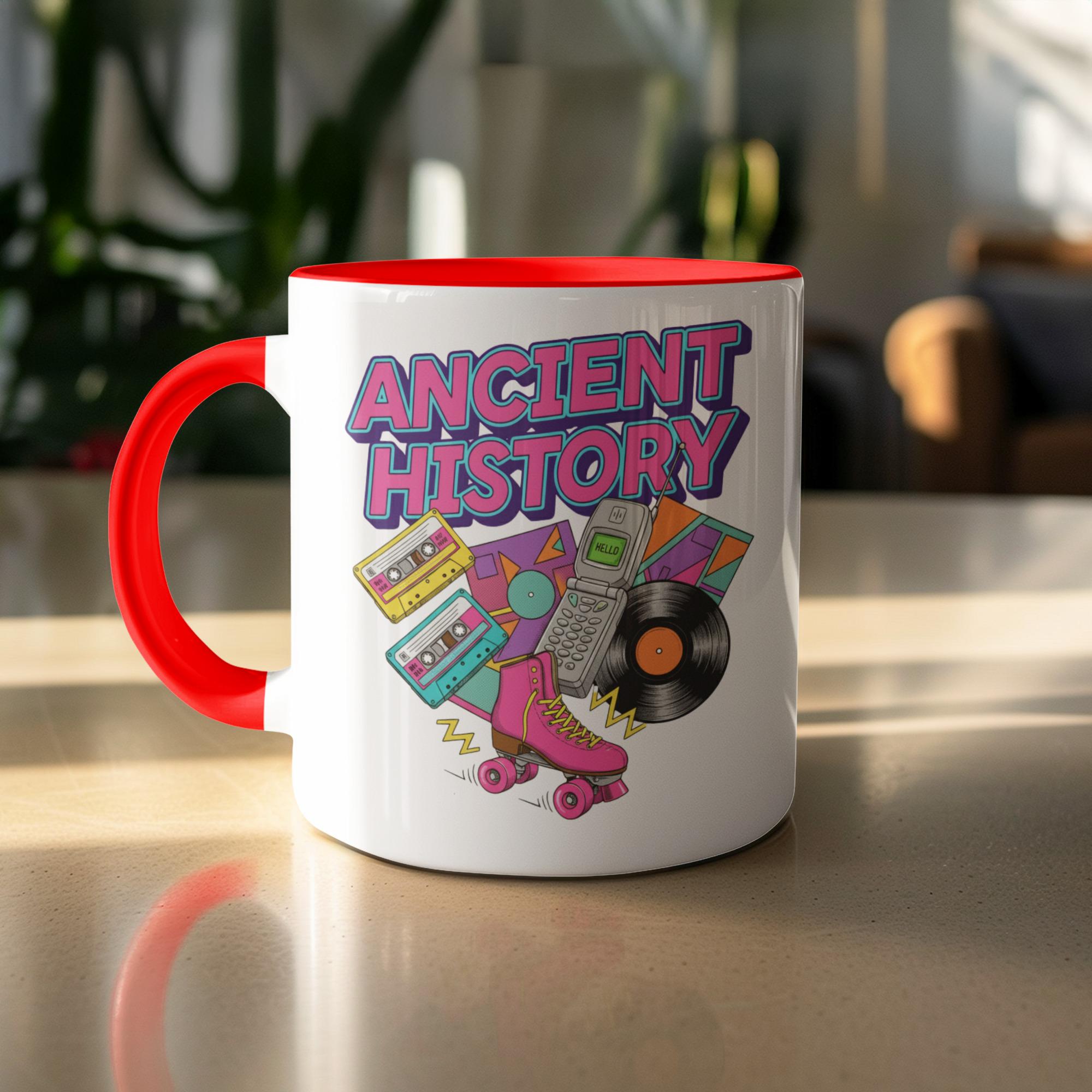 Retro Ancient History Graphic Mug, Fun Colorful Vintage Design, Unique Gift Idea, Coffee Tea Hot Beverage Ceramic Cup