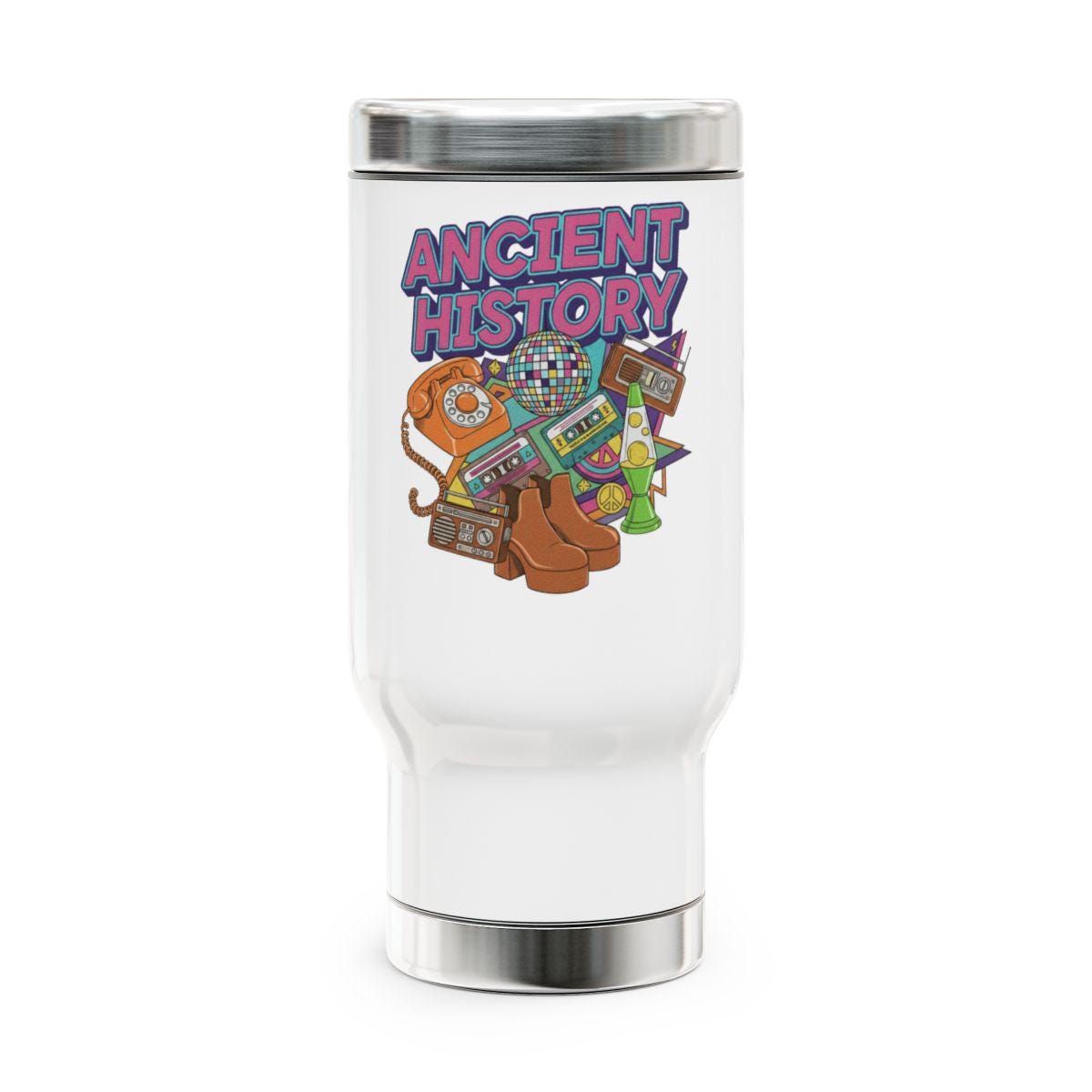 Ancient History Travel Mug, Retro Design Coffee Tumbler, Vintage Style Insulated Mug, Unique Historical Gift Idea