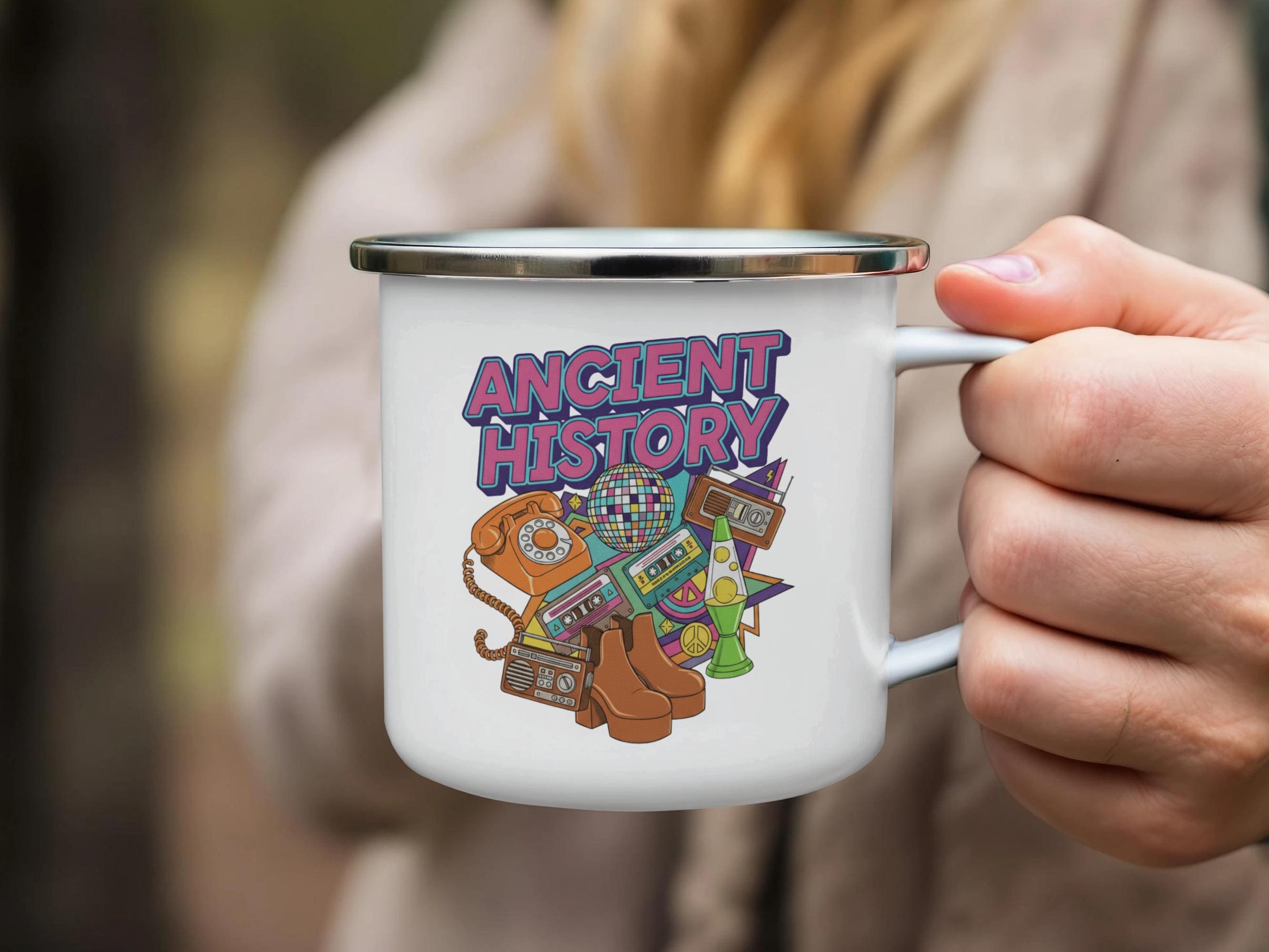 Retro Ancient History Enamel Mug, Vintage Technology Mug, Stainless Steel Camping Mug, 90s and 80s Nostalgia Gift, Outdoor Drinkware