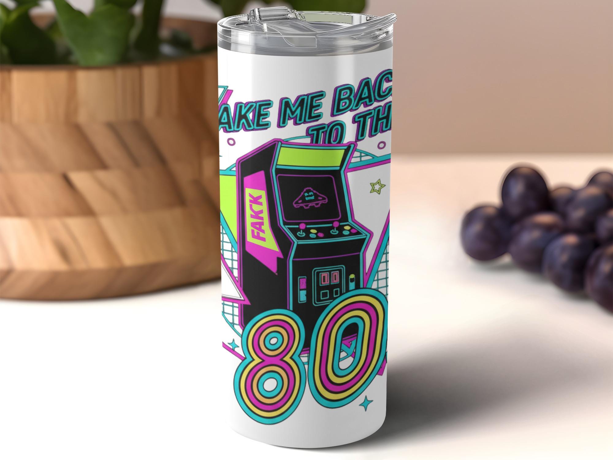 Retro Arcade Tumbler, Take Me Back To The 80s, Vintage Game Design, Nostalgic Gift, Colorful Travel Mug, Unique Drinkware