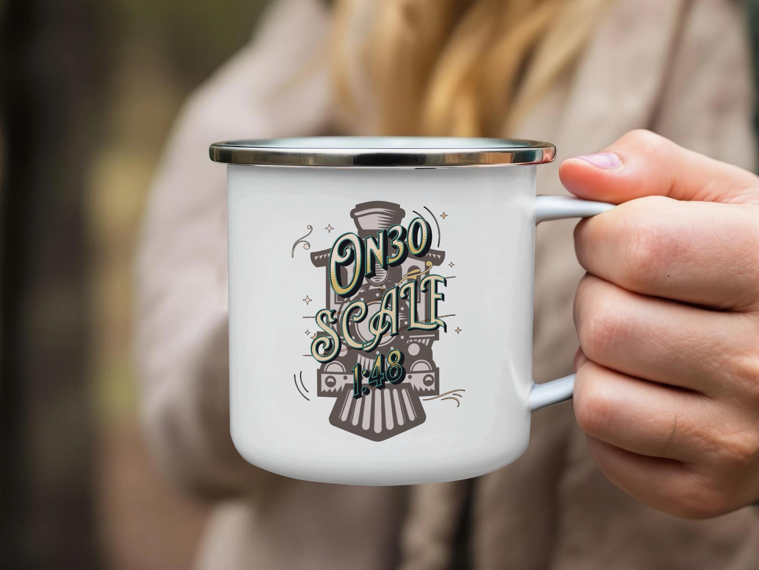 ON30 Scale Mug, Train Enthusiast Gift, Vintage Railroad Coffee Cup, Model Railroader Drinkware, Metal Camping Mug, Train Lover Present