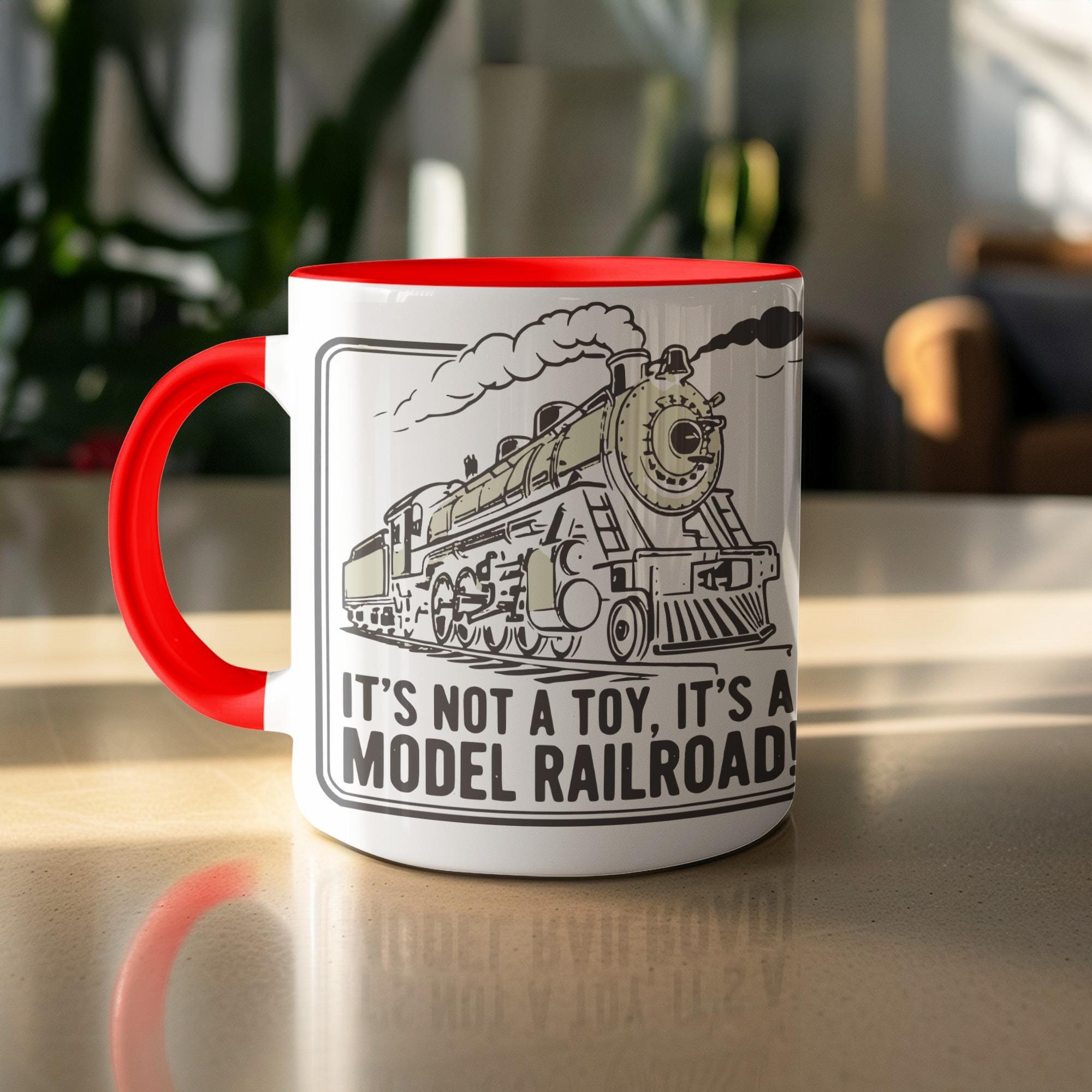 Model railroad mug, Train lover gift, Railway enthusiast cup, Train collector accessory, Steam engine coffee mug, Train fan present