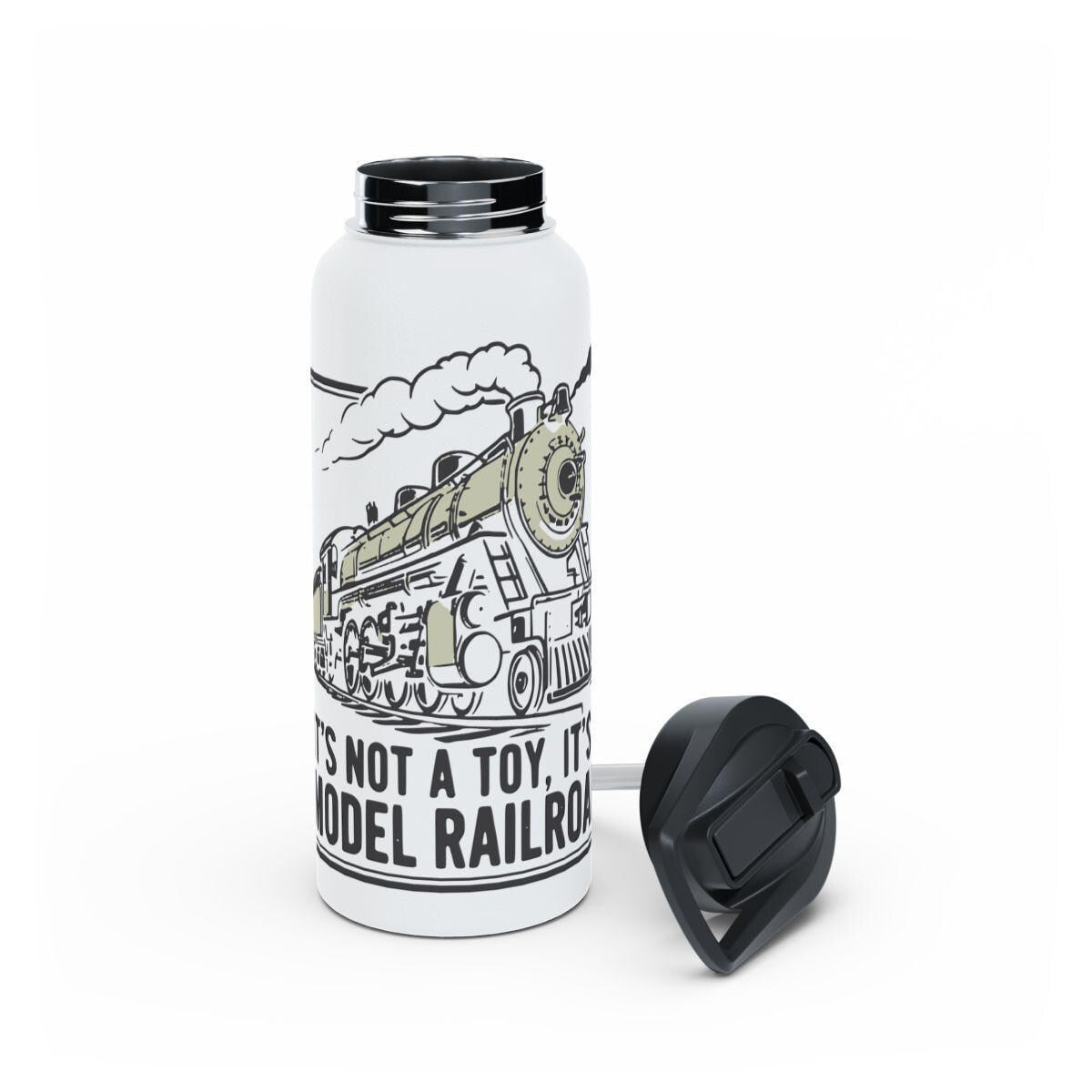 Train Theme Water Bottle, It's Not a Toy It's a Model Railroad Design, Large Capacity Water Bottle, Train Enthusiast Gift
