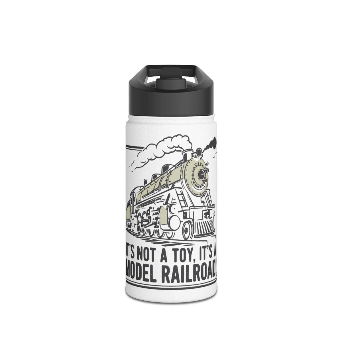 Model Railroad Water Bottle, Train Lover Gift, Steam Engine Design, Ideal Birthday Present, Unique Railroad Enthusiast Accessory