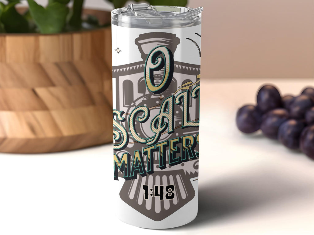 Retro Train Themed Tumbler, Inspirational Quote Drinkware, Double Wall Insulated Travel Mug, Vintage Style Coffee Cup