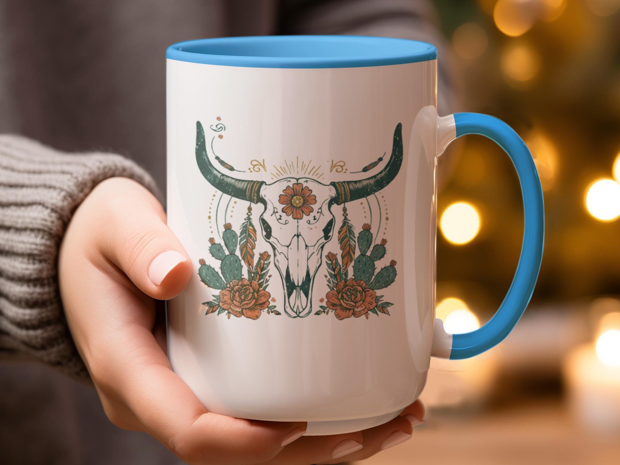 Cow Skull Mug, Boho Coffee Cup, Floral Bull Skull, Southwestern Style, Rustic Home Decor, Gift Idea, Bohemian Mug, Unique Drinkware, Fun Tea