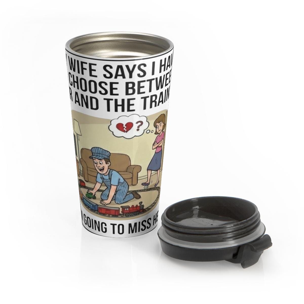 Funny Train Lover Travel Mug, Husband Gift Idea, Train Enthusiast Tumbler, Railroad Worker Coffee Cup, Train Collector Accessory