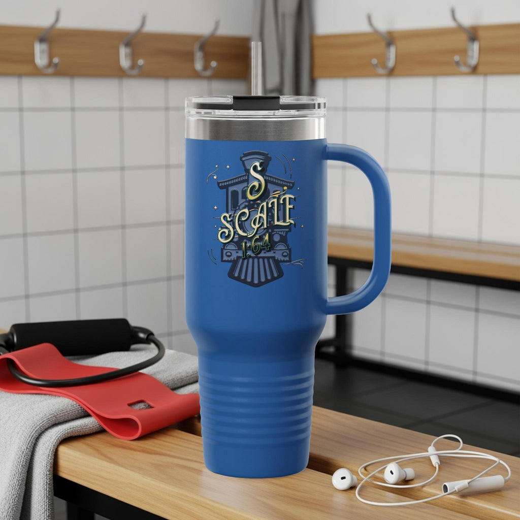 Blue Travel Mug with Train Design, Large Capacity Insulated Coffee Tumbler, Perfect for On-the-Go, Leak Proof Lid