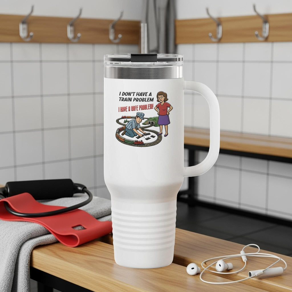 Funny Gym Water Bottle, I Don't Have a Train Problem Gym Lovers Gift, Hilarious Workout Motivation Mug, Unique Fitness Enthusiast Present