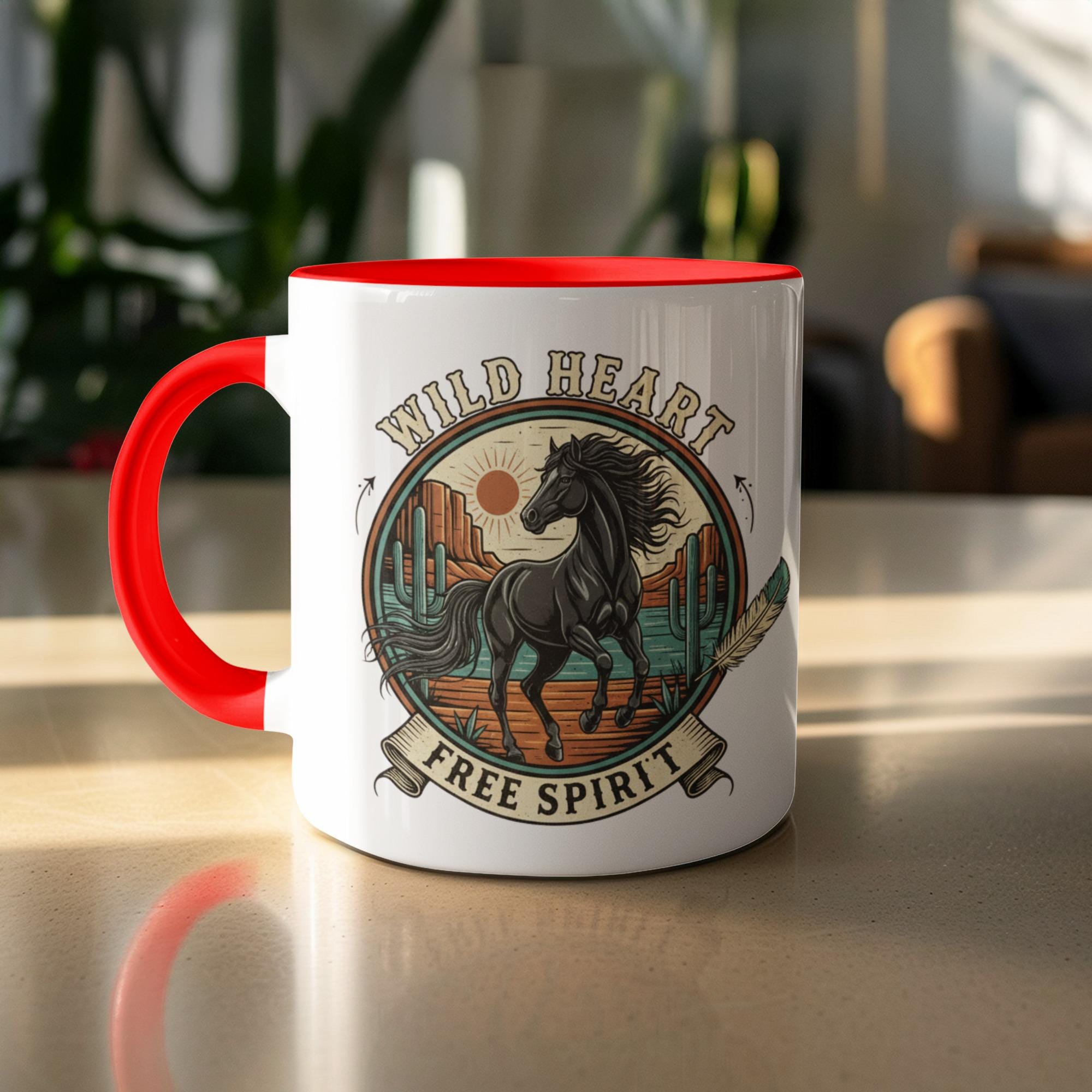 Wild Heart Free Spirit Horse Mug, Boho Style Horse Rider Gift, Nature Lover Coffee Cup, Unique Equine Art Design, Horse Lover Tea Mug