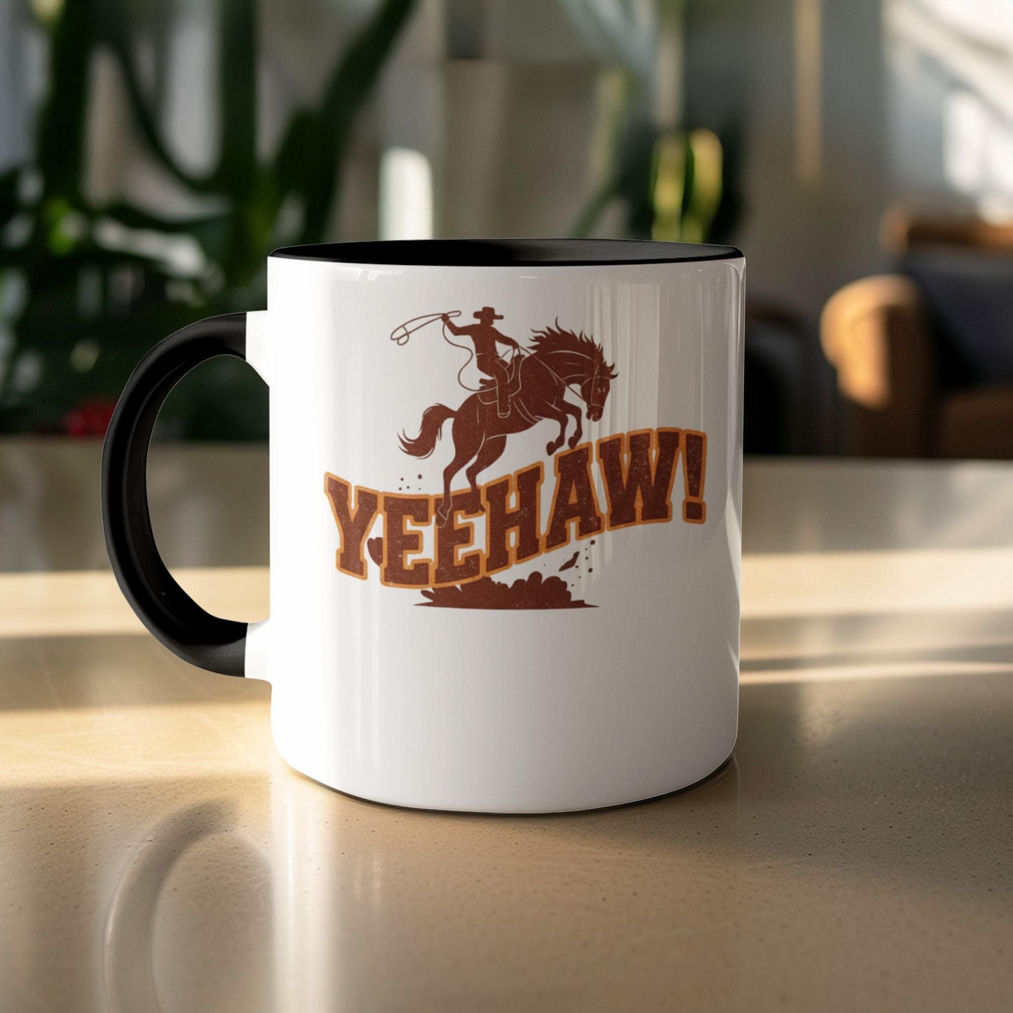 Yeehaw Cowboy Coffee Mug, Western Rodeo Novelty Cup, Perfect Gift for Country Lovers, Rustic Cowgirl Mug, Fun Horse Riding Design