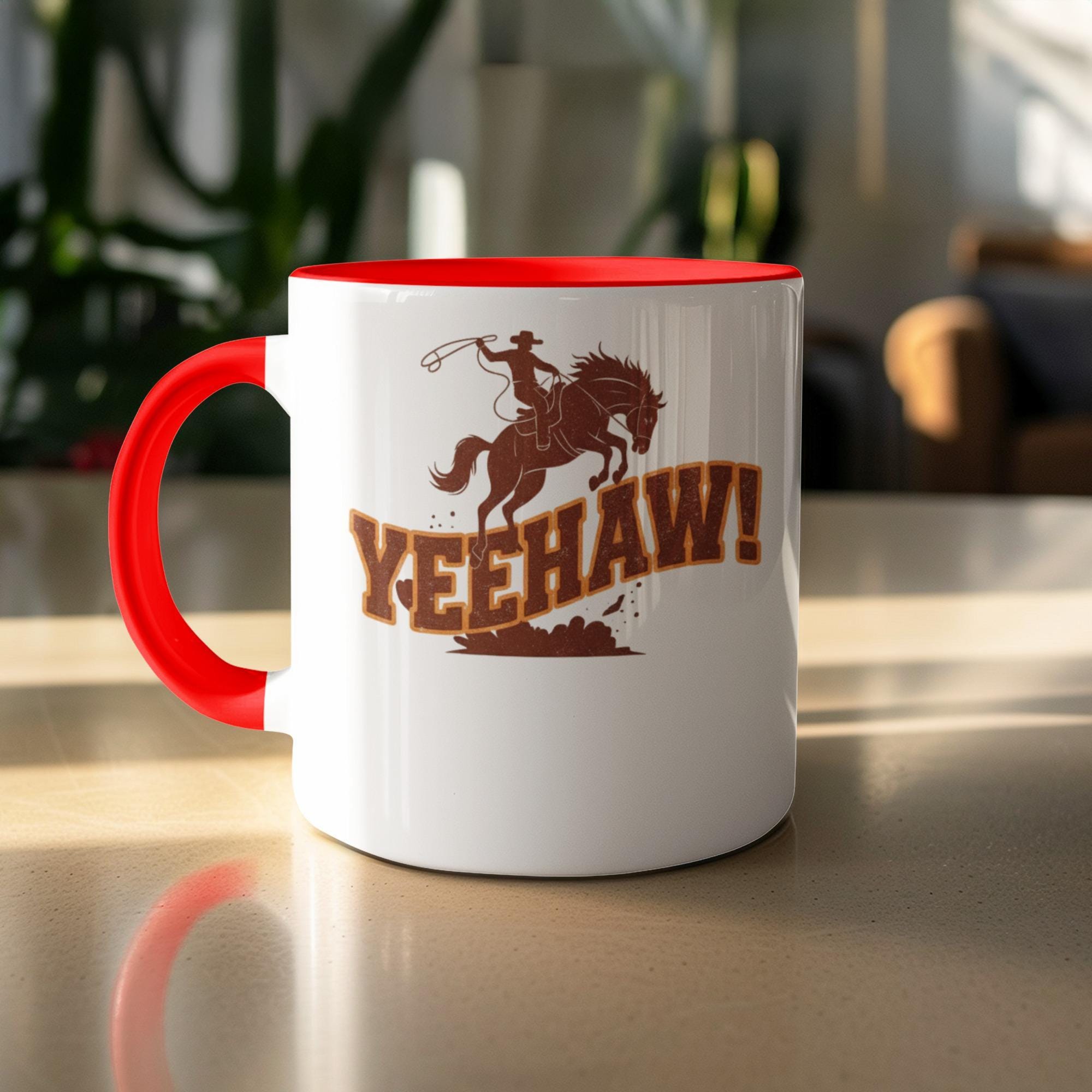 Cowboy YEEHAW Mug, Wild West Coffee Cup, Western Rodeo Ceramic Mug, Fun Gift for Cowboys, Rustic Ranch Theme Drinkware