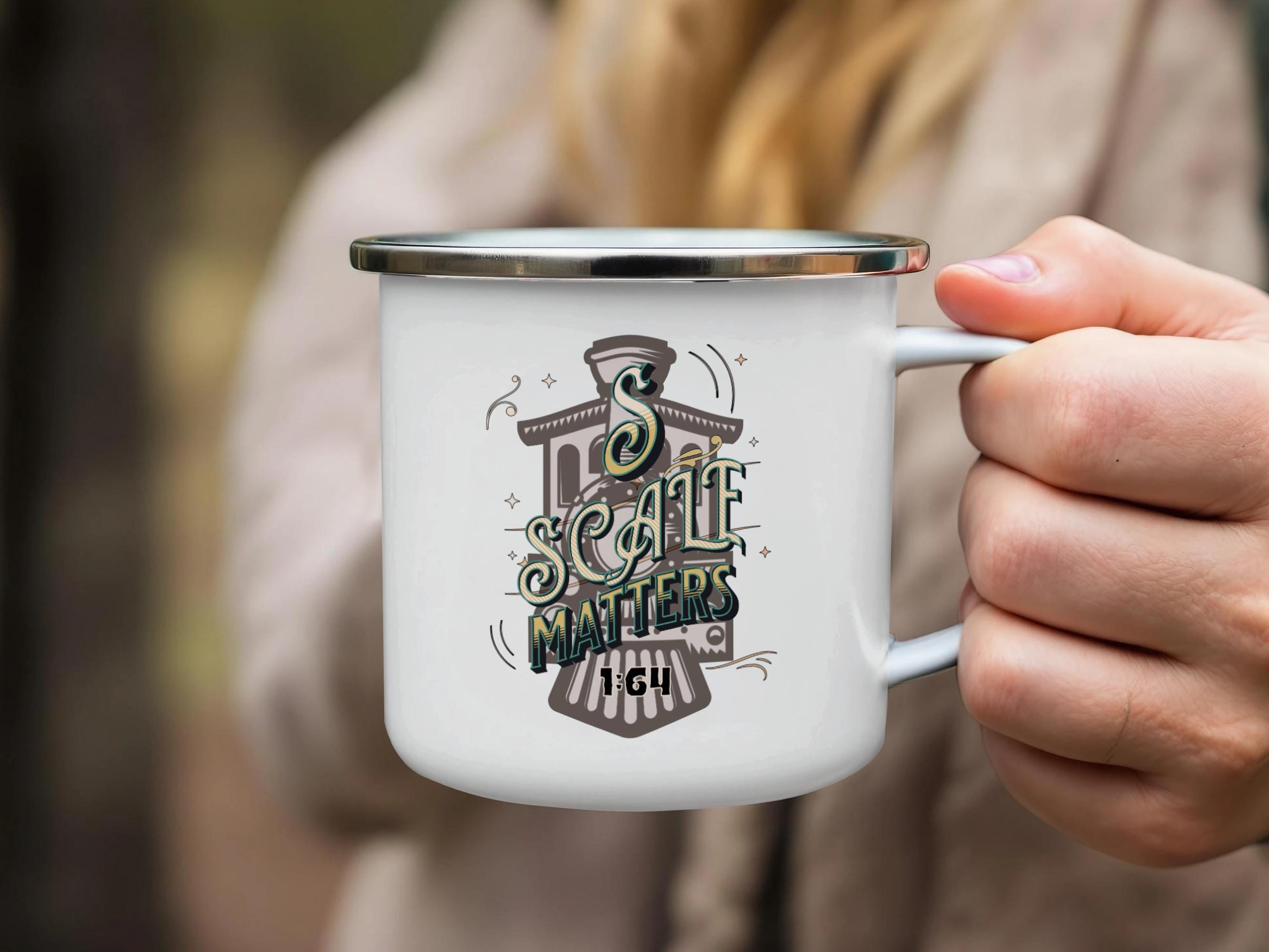 Vintage Scale Matters Mug, Retro Enamel Coffee Cup, Unique Rustic Camping Mug, Stylish Drinkware Gift, Collectible Beverage Mug