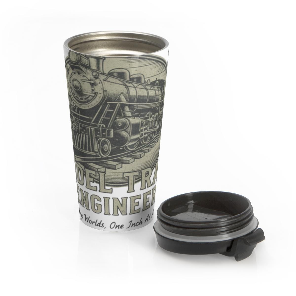 Vintage Train Travel Mug, Railroad Enthusiast Gift, Train Conductor Cup, Steam Engine Tumbler, Retro Train Lover Coffee Flask