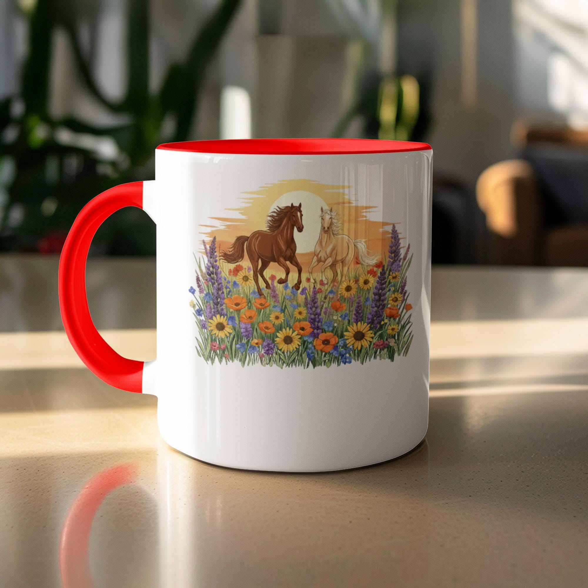Colorful Horse Mug, Floral Horse Coffee Cup, Horse Lover Gift, Cute Animal Mug, Horse Art Cup for Horse Enthusiasts, Unique Mug