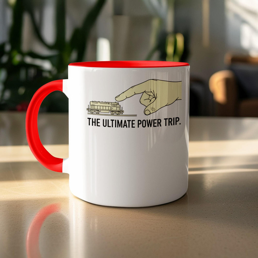 Funny Coffee Mug, The Ultimate Power Trip Mug, Novelty Gift for Train Lovers, Unique Train Enthusiast Mug, Red Accent Handle Cup