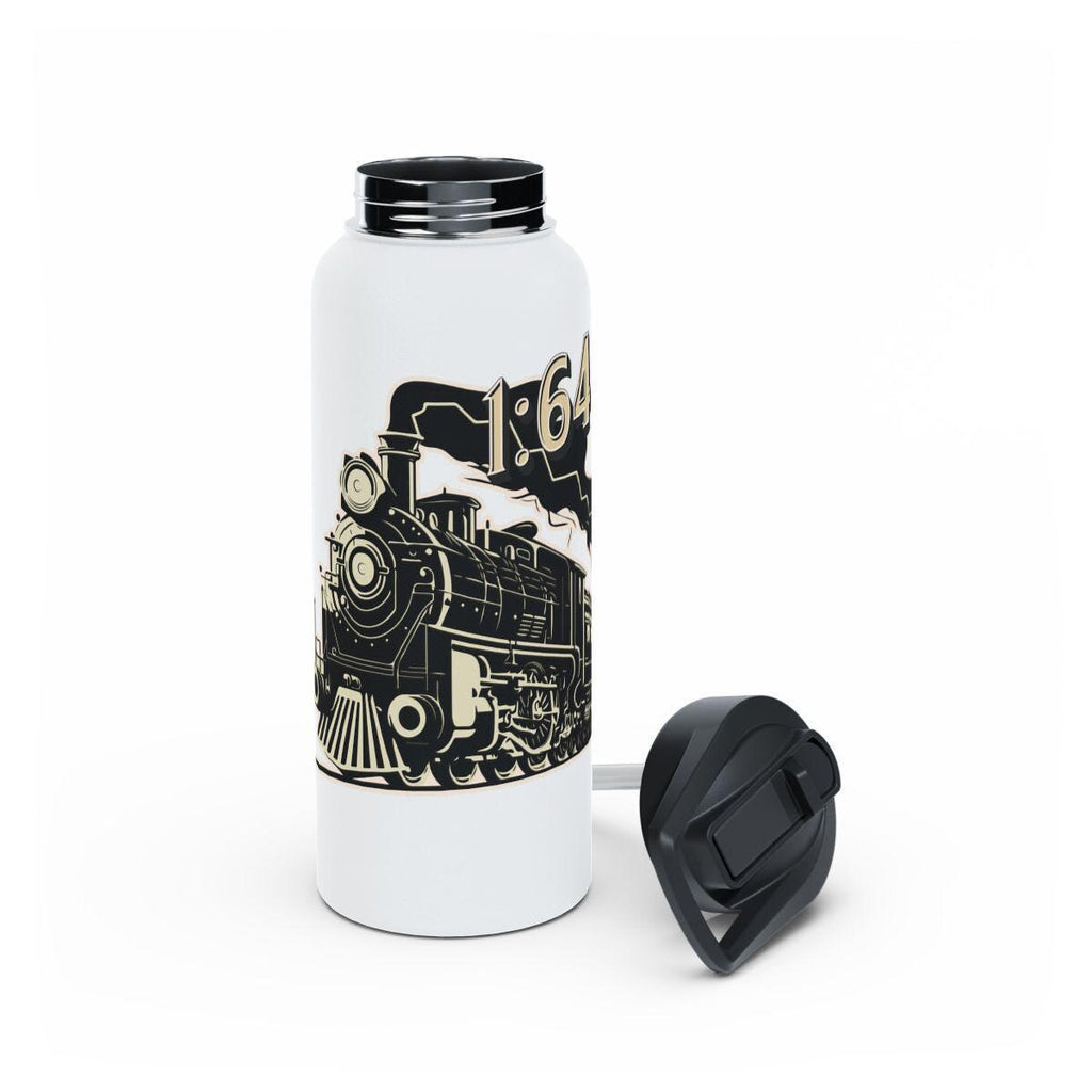 Train Themed Water Bottle, Steam Locomotive Design, Sleek Travel Flask, Reusable Drink Container, Vintage Train Art