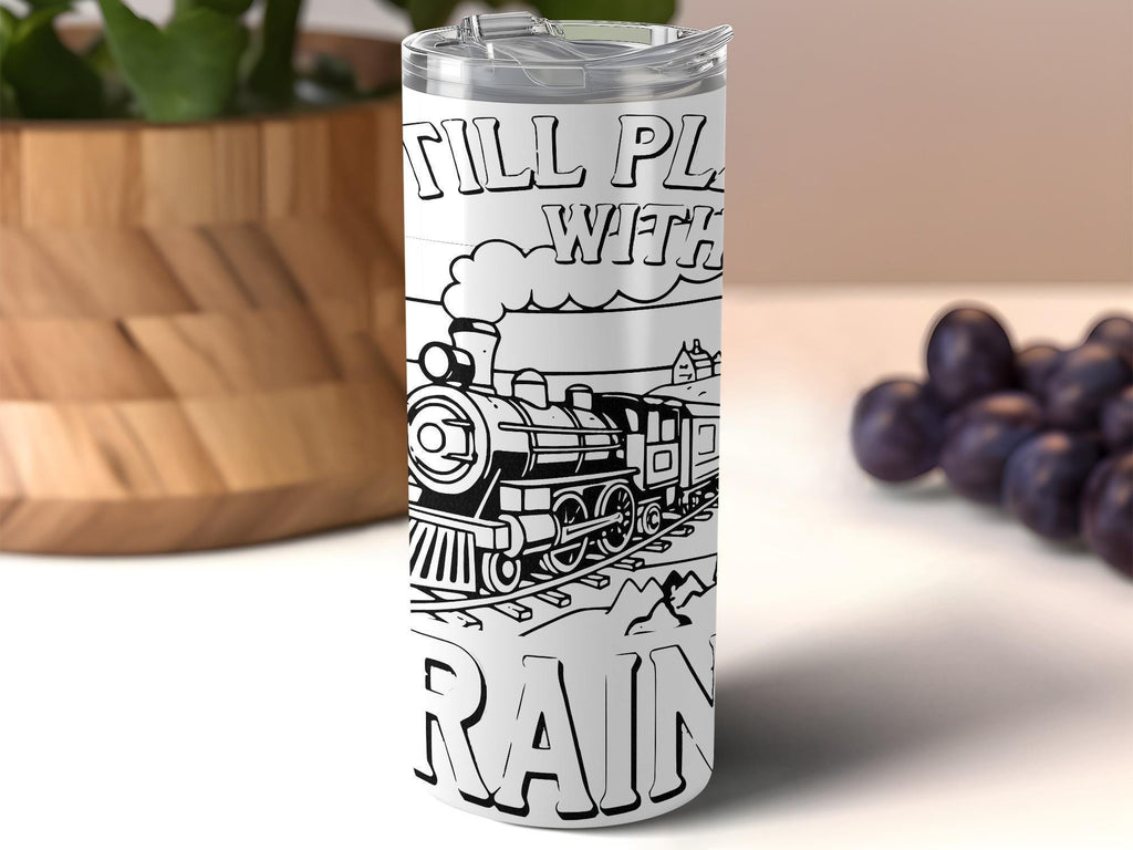 Train Lover Tumbler, Railroad Enthusiast Gift, Steam Engine Travel Mug, Fun Train Design, Train Collectors Drinkware, I Still Play With