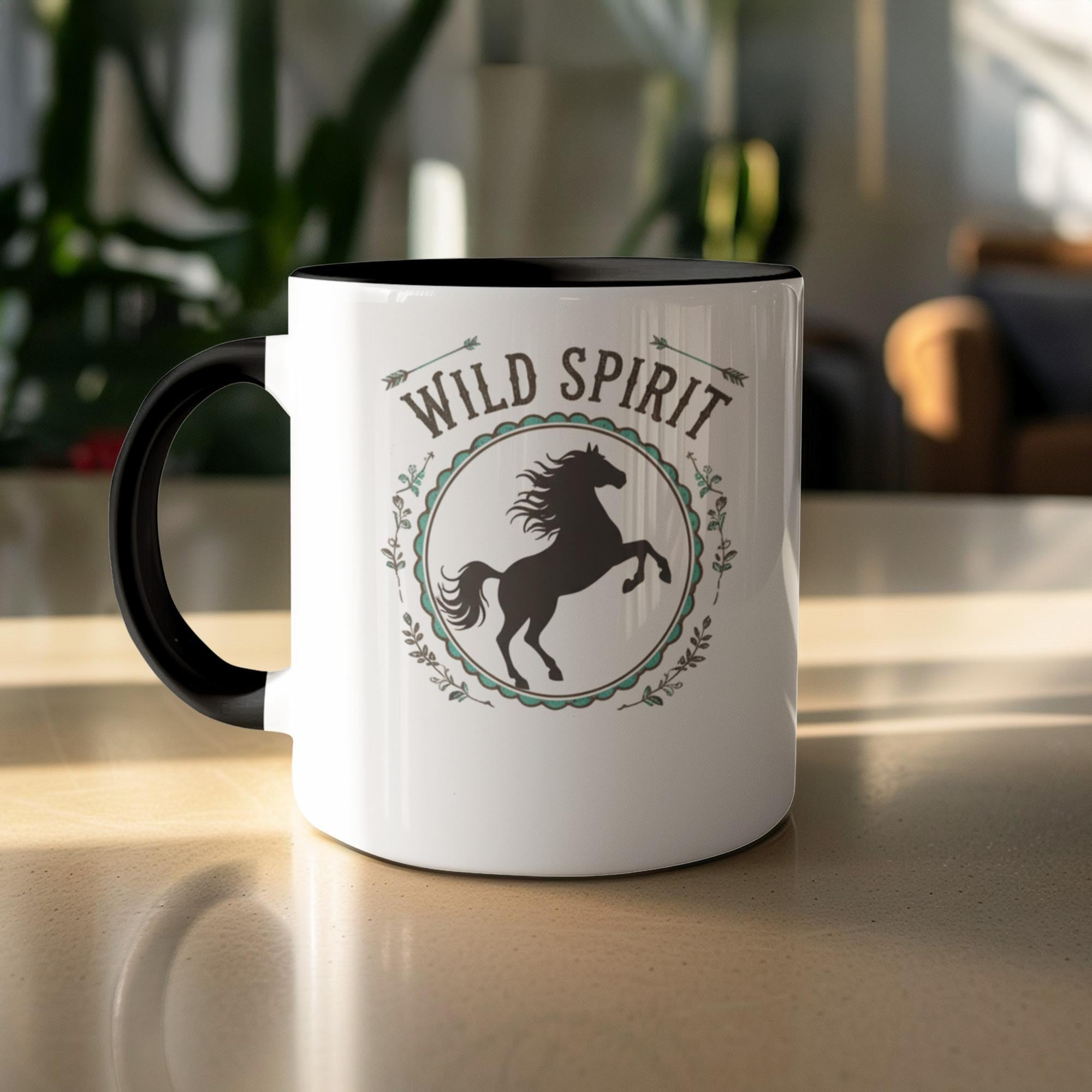 Wild Spirit Horse Mug, Horse Lover Gift, Equestrian Coffee Mug, Inspirational Quote Mug, Farmhouse Kitchen Decor