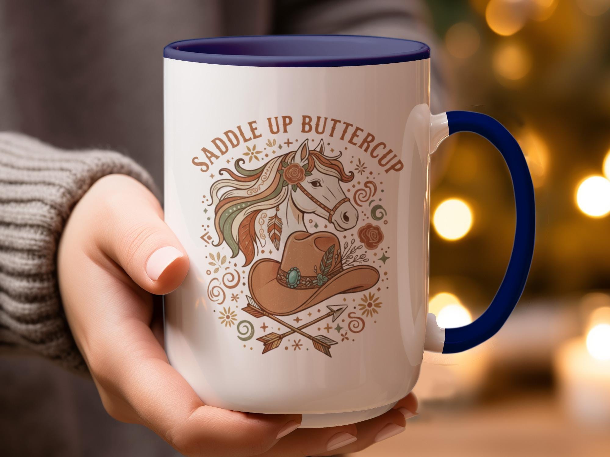 Saddle Up Buttercup Coffee Mug, Horse and Cowgirl Hat Design Mug, Western Themed Gift, Cute and Unique Mug for Horse Lovers