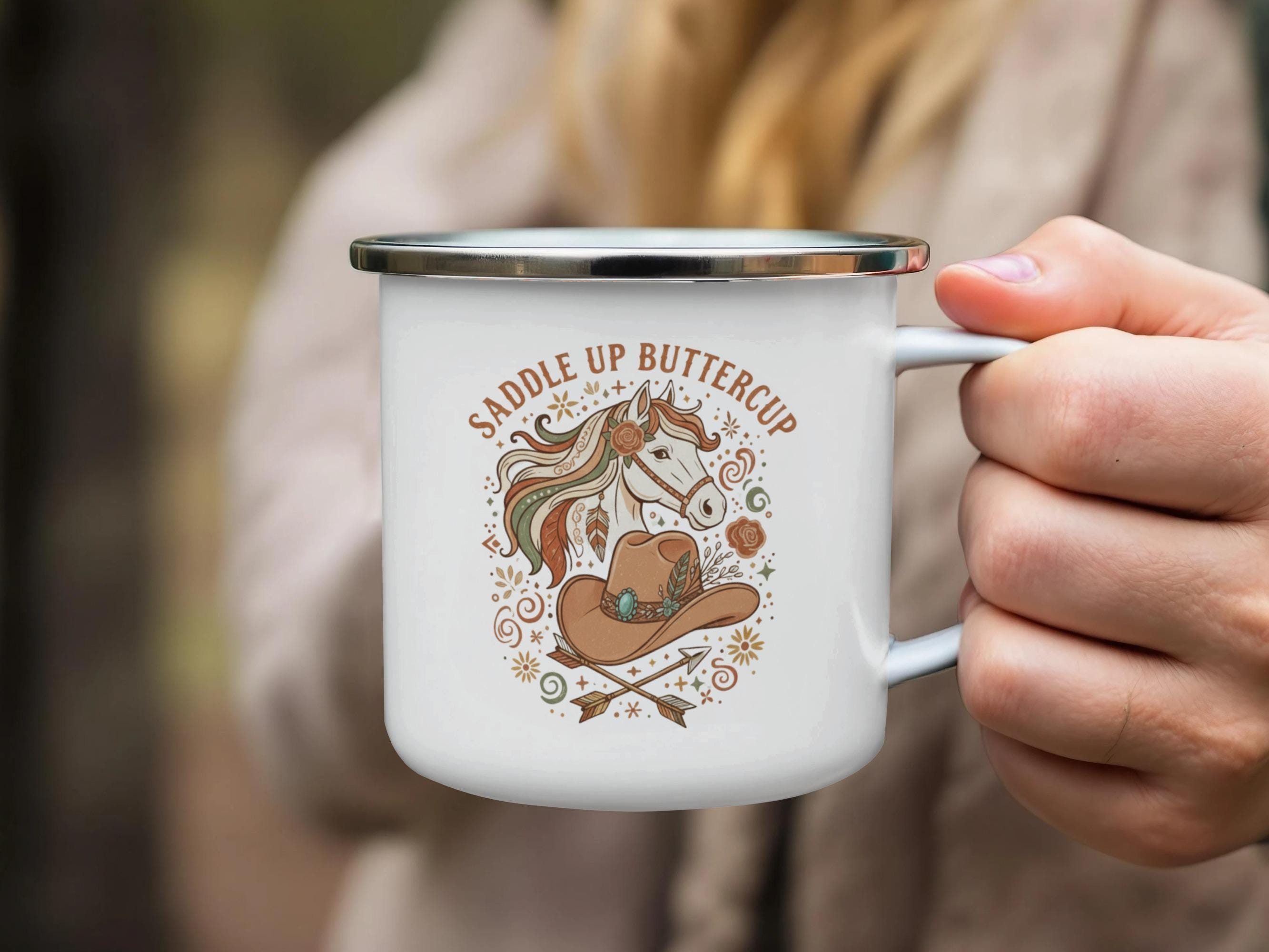 Saddle Up Buttercup Coffee Mug, Western Themed Mug, Cowboy Hat Decor, Horse Lover Gift, Rustic Home Decor, Unique Camping Mug