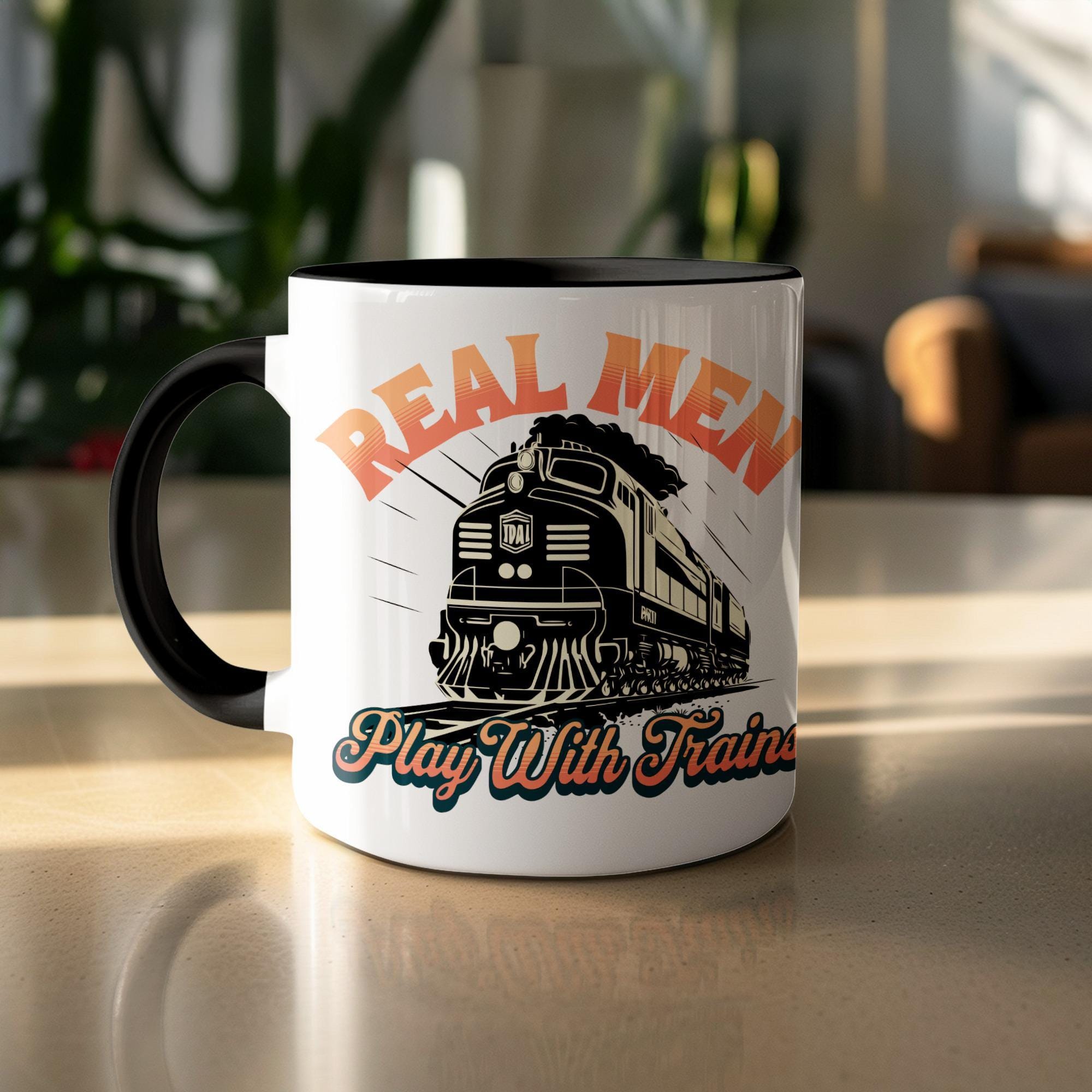 Real Men Play With Trains Mug, Train Lover Gift, Vintage Train Coffee Mug, Funny Train Enthusiast Gift, Unique Train Mug
