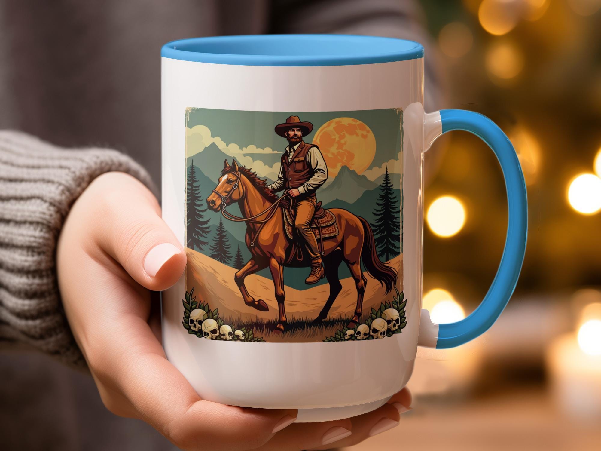 Cowboy riding horse mug, vintage western art mug, unique gift for cowboys, rustic home decor, coffee lovers gift, wild west mug