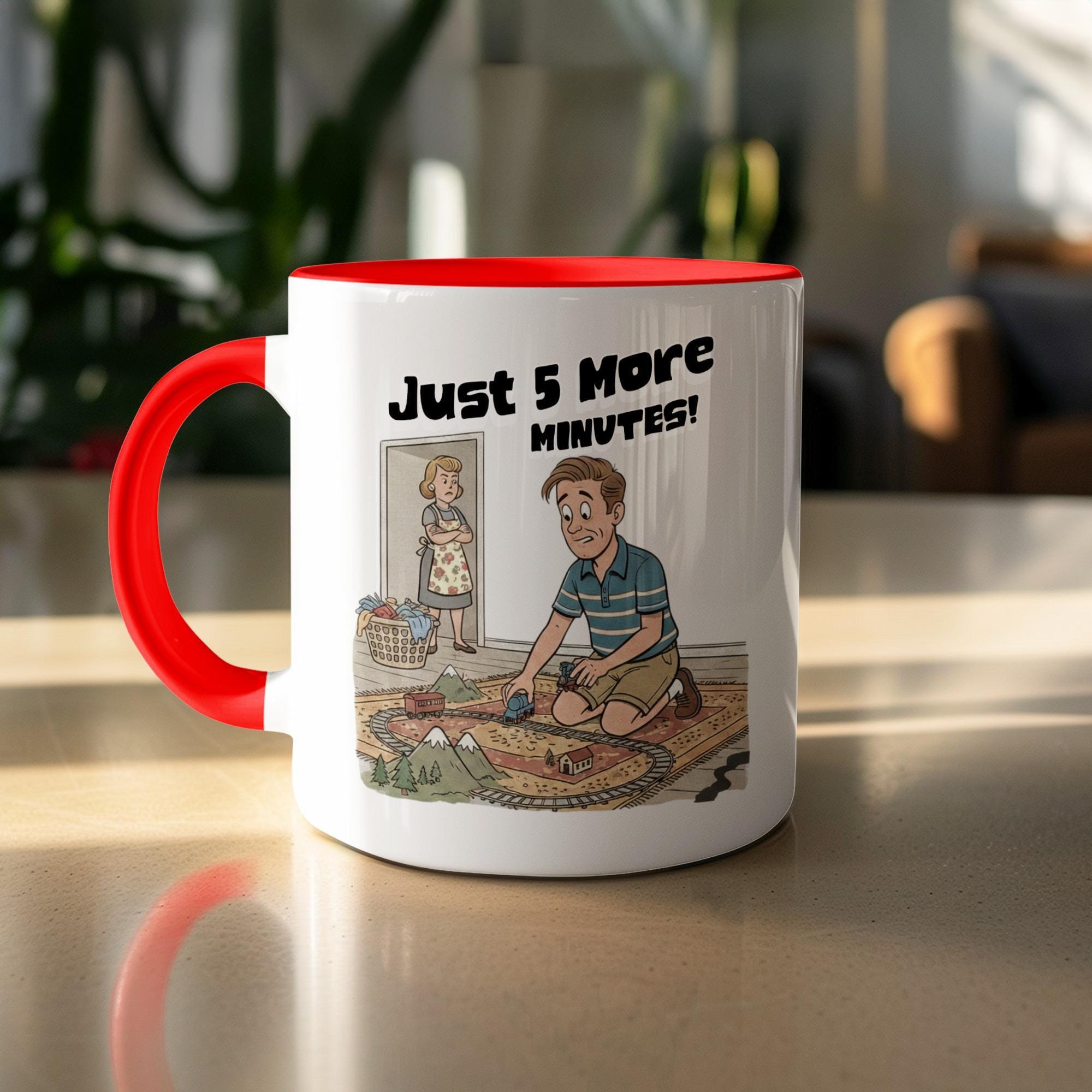 Funny Just 5 More Minutes Comic Mug, Cute Cartoon Coffee Cup, Humorous Gift for Coffee Lovers, Perfect for Office Desk Decor