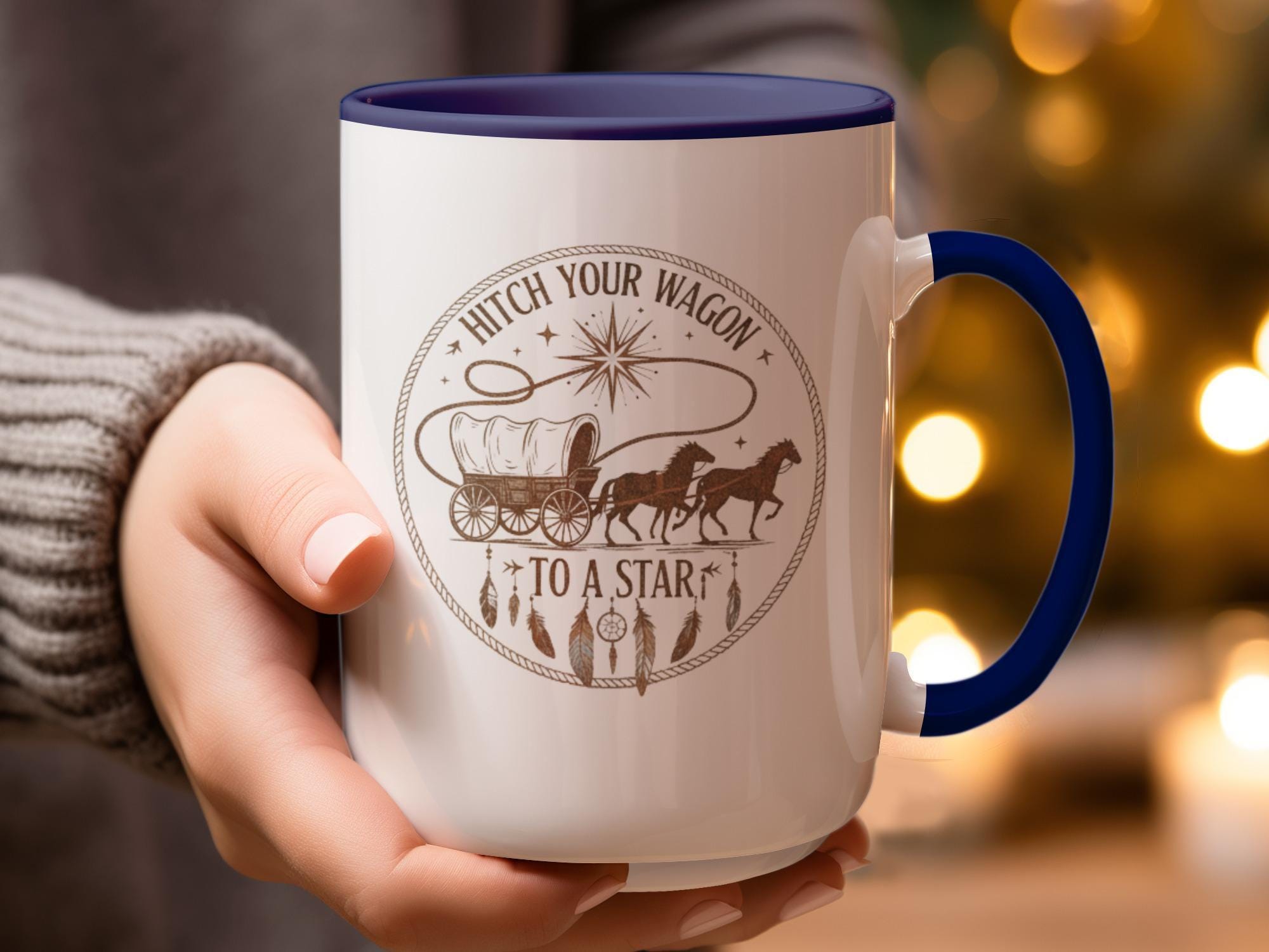 Hitch Your Wagon To A Star Mug, Inspirational Coffee Mug, Motivational Quote Mug, Vintage Wagon Design, Unique Gift Idea