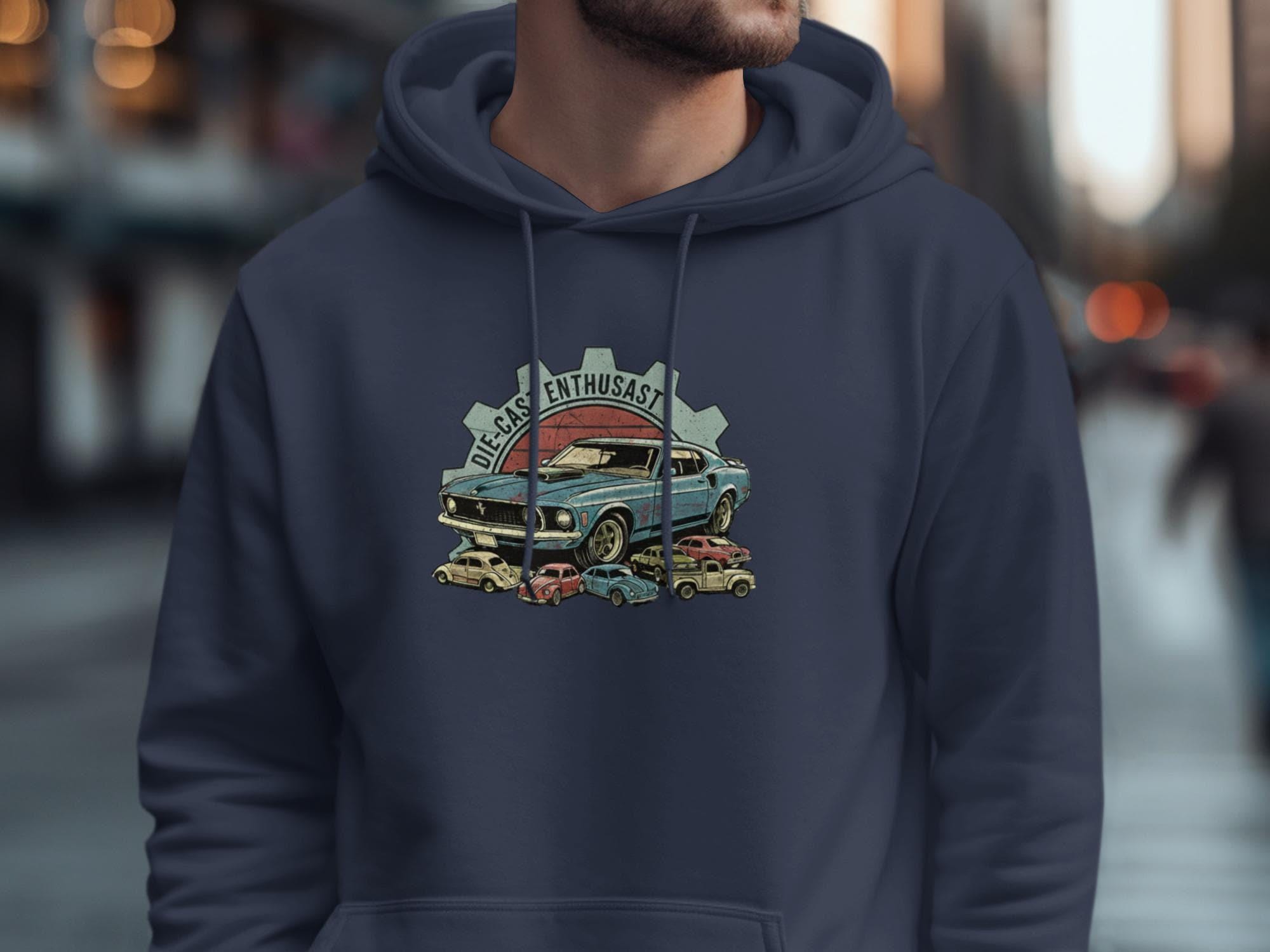 Classic Car Enthusiast Hoodie, Vintage Muscle Car Graphic Sweatshirt, Retro Automotive Fan Gift, Men's Graphic Pullover
