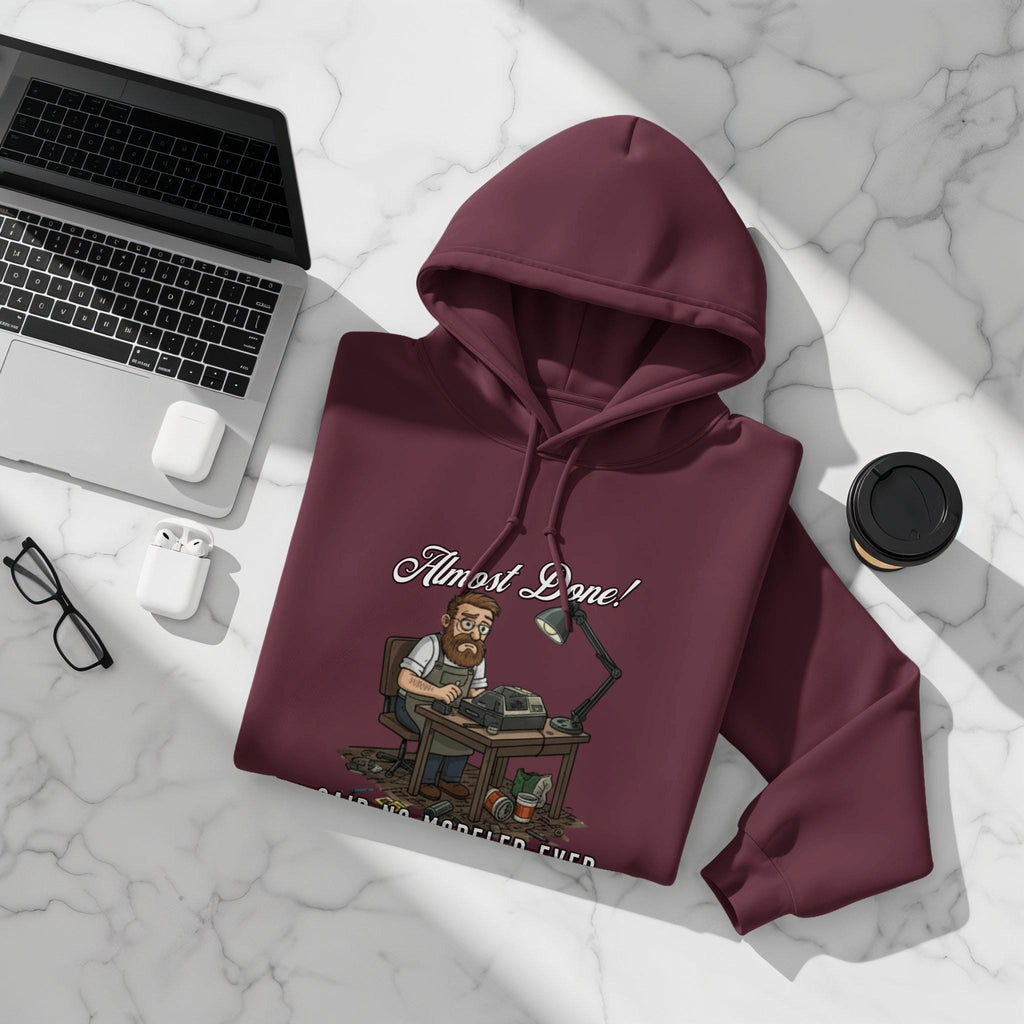 Almost Done Hoodie, Work from Home Sweatshirt, Relaxed Fit Pullover, Comfortable Hoodie for Casual Wear, Graphic Hoodie for Men Women