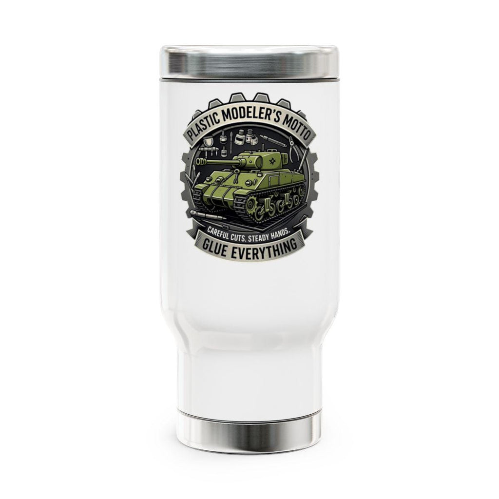 Plastic Modeler's Motto Tumbler, Glue Everything Travel Mug, Hobby Enthusiast Gift, Unique Tank Design Thermos