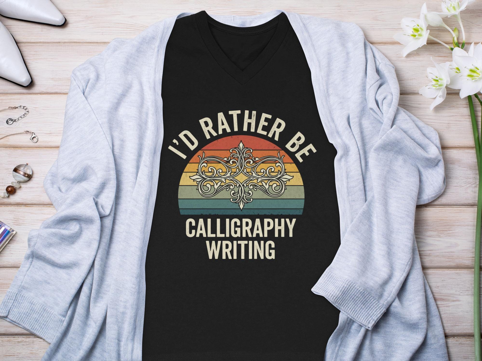 Calligraphy Writer Shirt, Retro Design, I'd Rather Be Calligraphy Writing, Vintage Graphic Tee, Unique Gift for Calligraphy Lovers