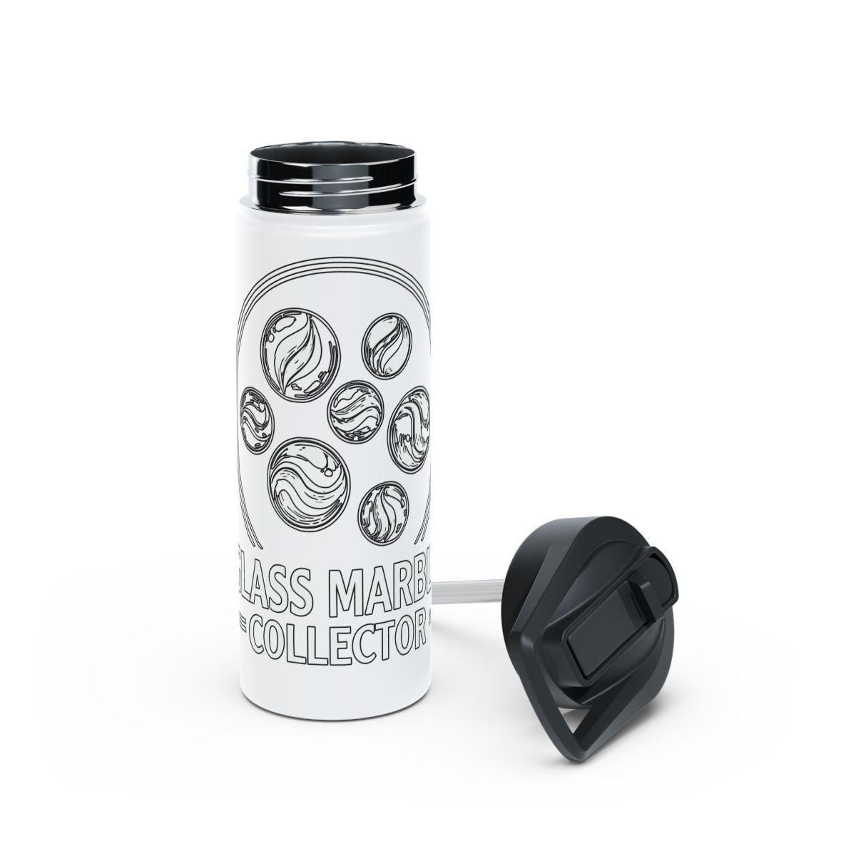Glass Marble Collectors Bottle, Unique Beverages Holder, Stylish Water Bottle, Trendy Design, Leak Proof Flask, White Insulated Flask