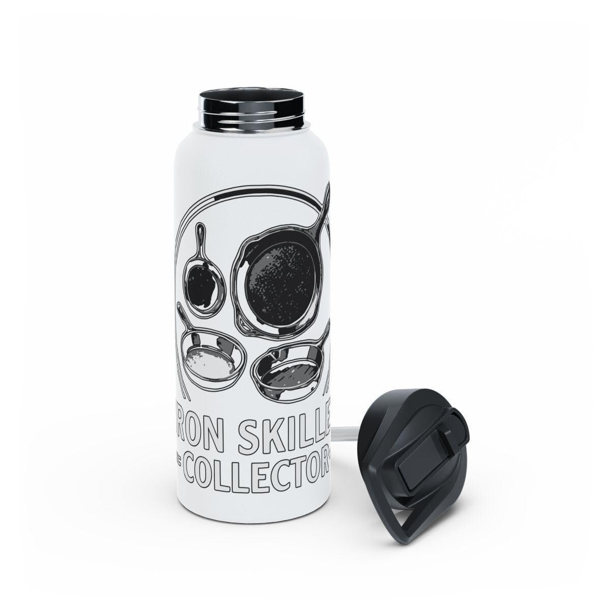 Iron Skillet Collector Water Bottle, Cast Iron Pan Design, Funny Gift for Cooks, Kitchen Enthusiast Bottle, Unique Drinkware