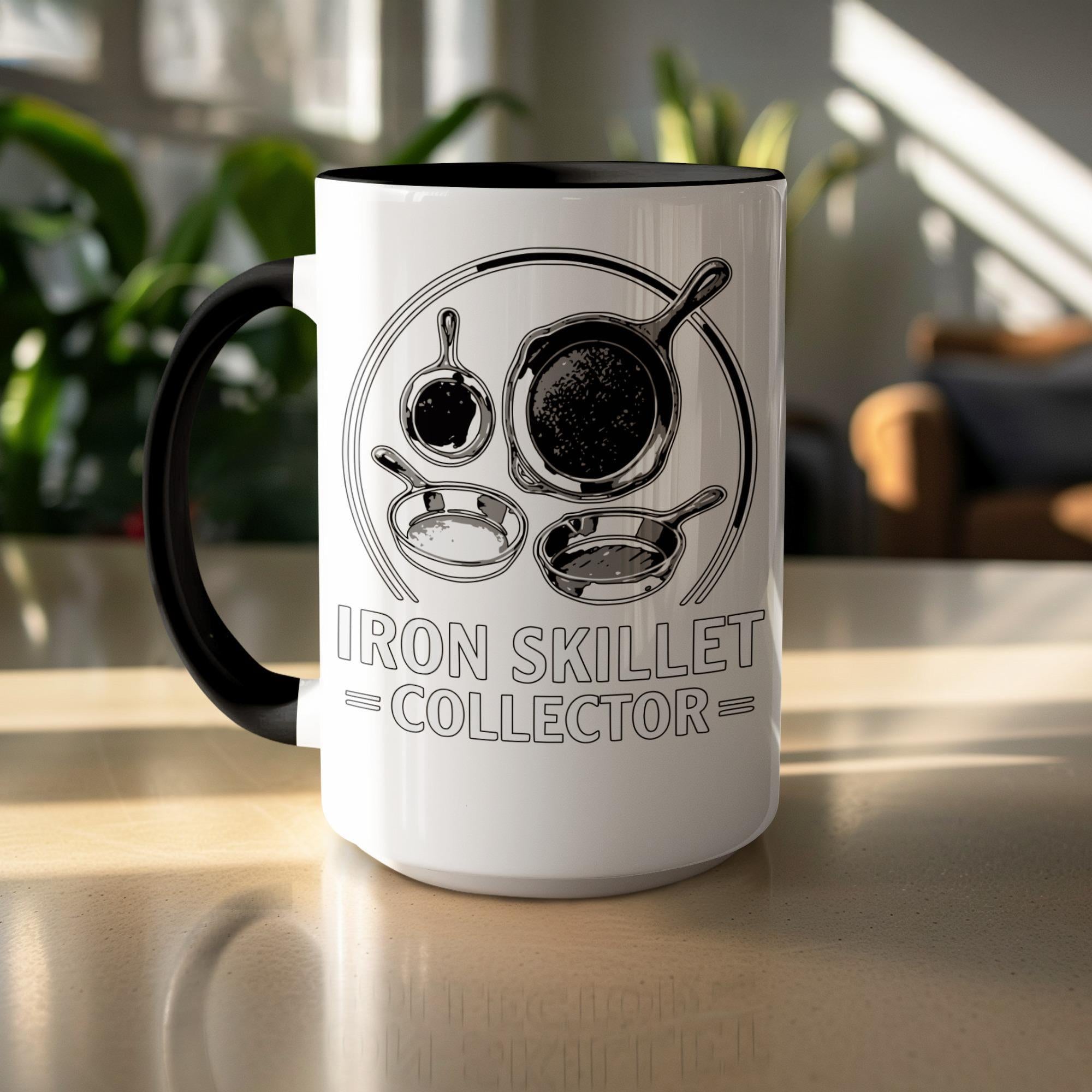 Iron Skillet Collector Mug, Cast Iron Enthusiast Gift, Skillet Lover Coffee Cup, Funny Cooking Mug, Black Handle, Kitchen Decor