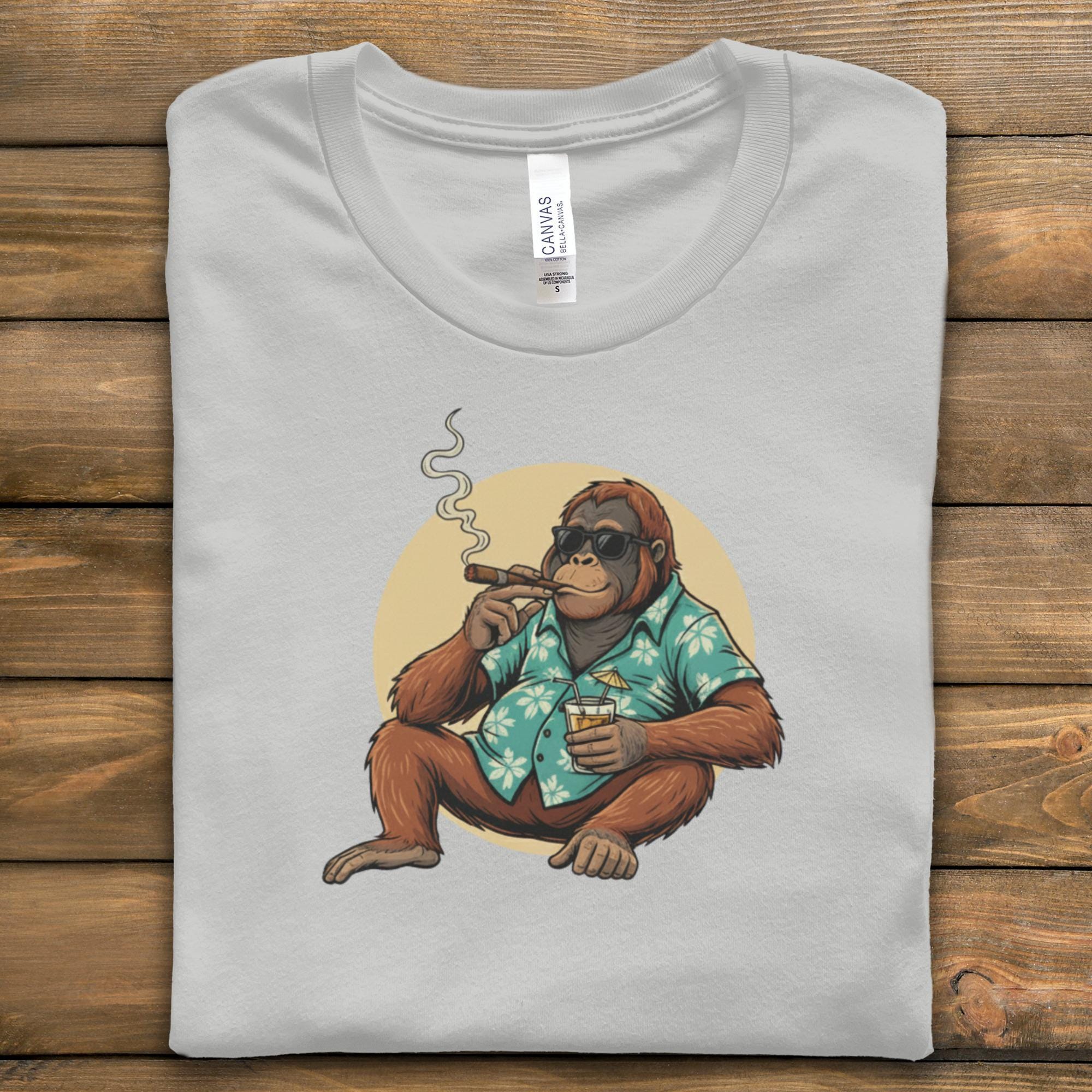 Funny Orangutan Smoking Cigar T-shirt, Cool Animal Graphic Tee, Men's Casual Wear, Unique Novelty Gift, Vintage Style Apparel