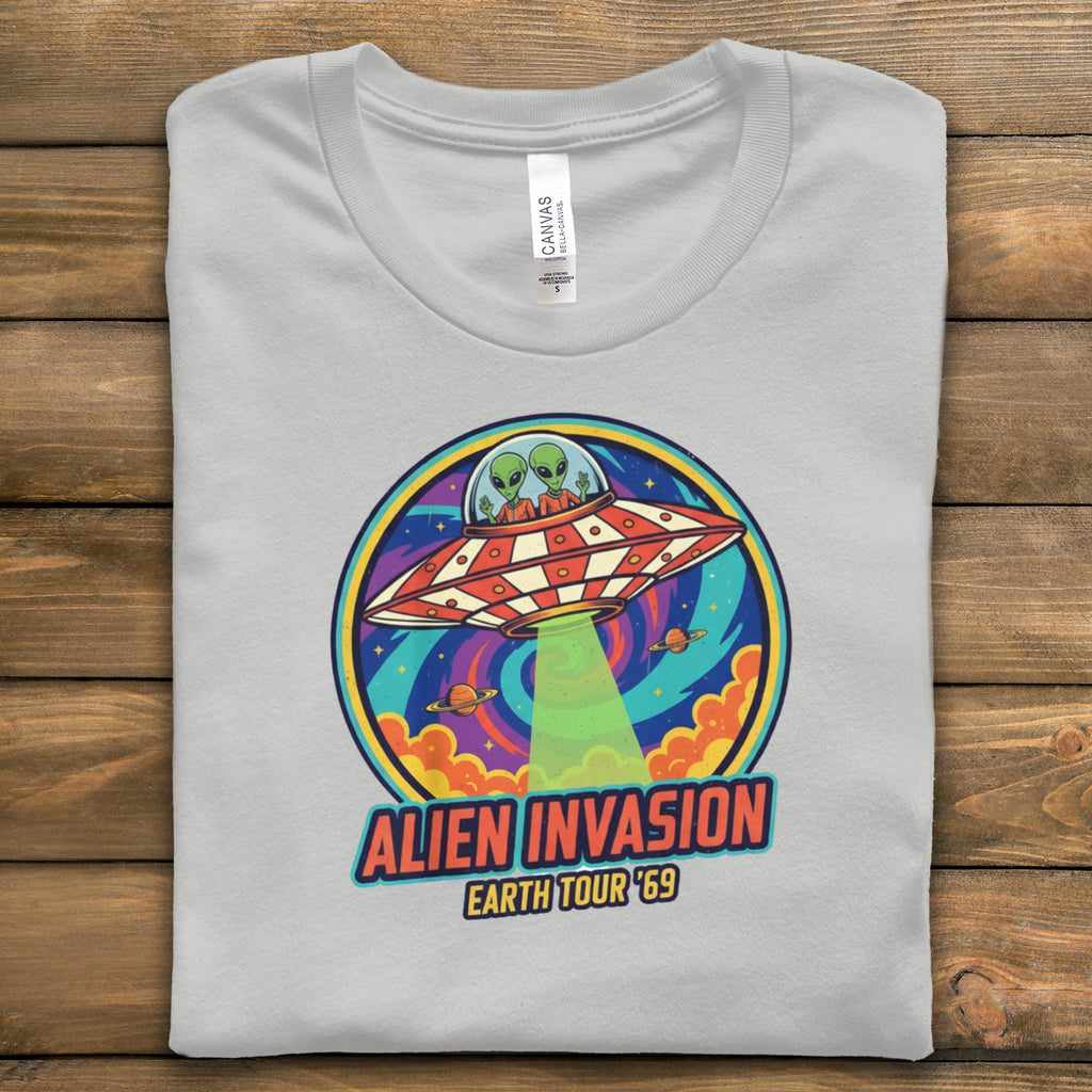 Alien Invasion Earth Tour 69 Shirt, Vintage UFO T-Shirt, Retro Alien Graphic Tee, Sci-Fi Fan Gift, Funny Spaceship Top
