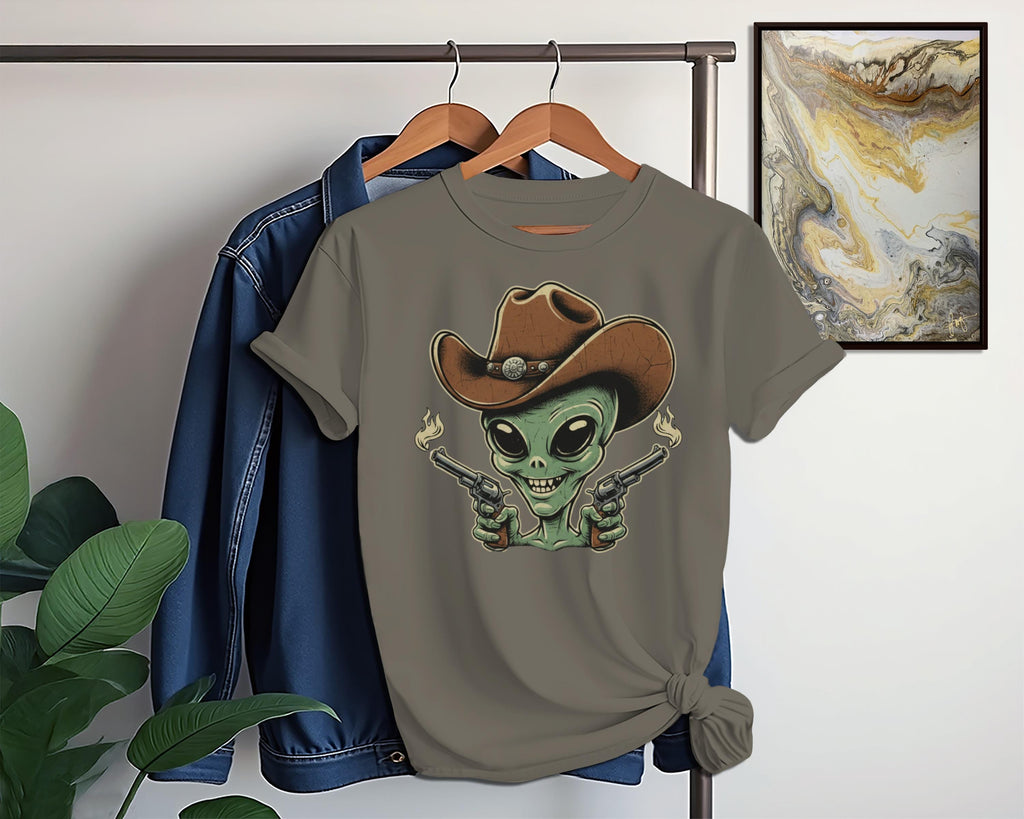 Cowboy Alien Shirt, Funny Graphic Tee, Alien in Cowboy Hat T-Shirt, Space Cowboy Design Top, Unique Alien Lover Gift