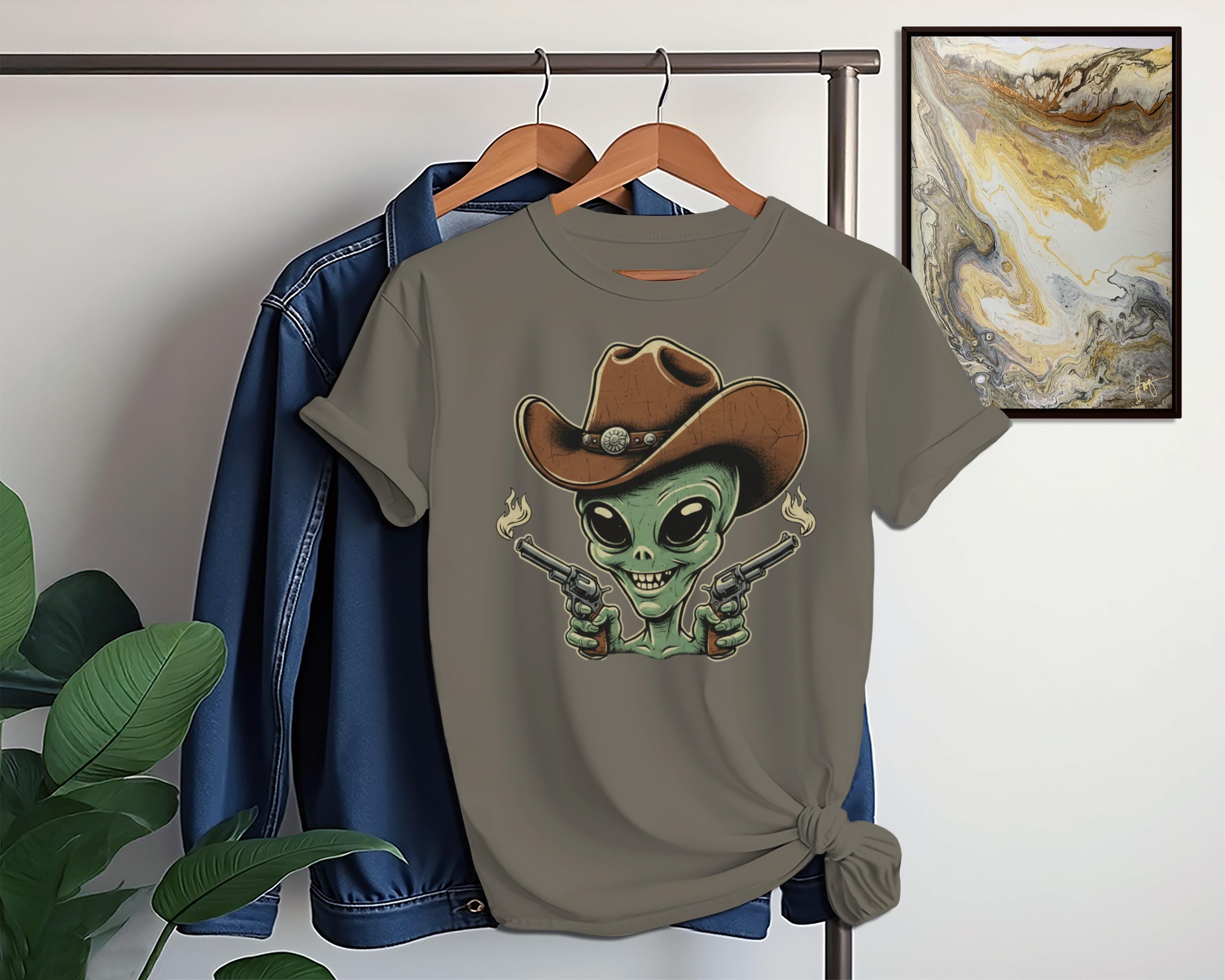 Cowboy Alien Shirt, Funny Graphic Tee, Alien in Cowboy Hat T-Shirt, Space Cowboy Design Top, Unique Alien Lover Gift