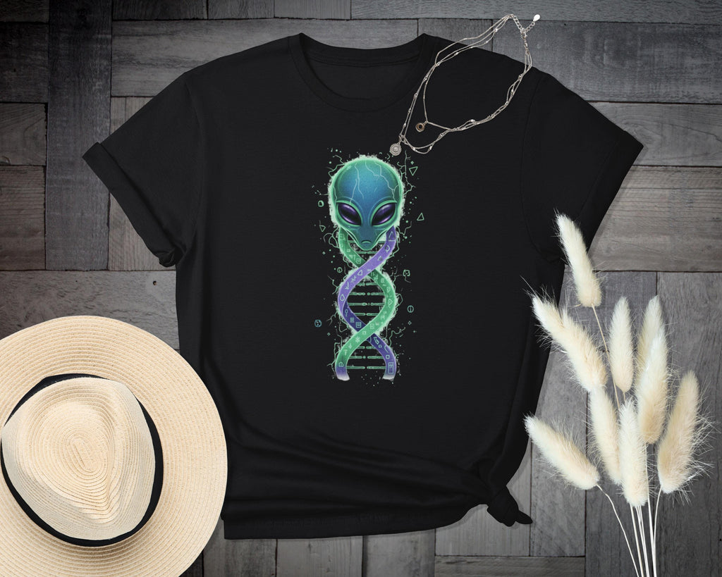 Alien DNA T-Shirt, Sci-Fi Graphic Tee, Extraterrestrial Design Shirt, Futuristic Shirt, Alien Lover Gift, Space Themed Apparel