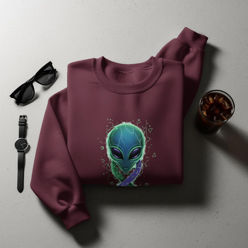 Alien Print Sweatshirt, Cool Alien Sweatshirt for Men and Women, Unique Alien Graphic Sweater, Trendy Alien Apparel for Gift