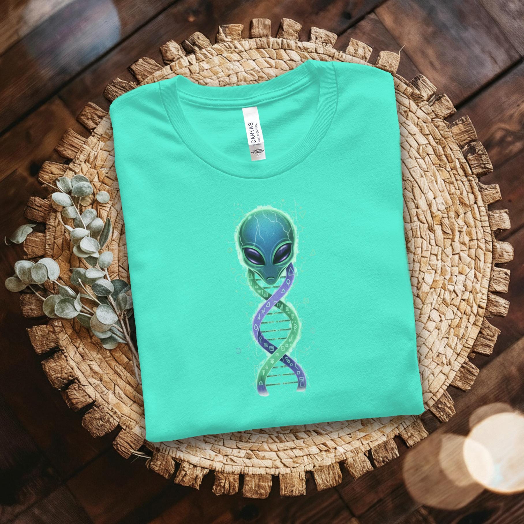 Alien DNA graphic tee, unique sci-fi t-shirt, fun alien shirt, creative gift, modern space theme shirt, trendy casual wear