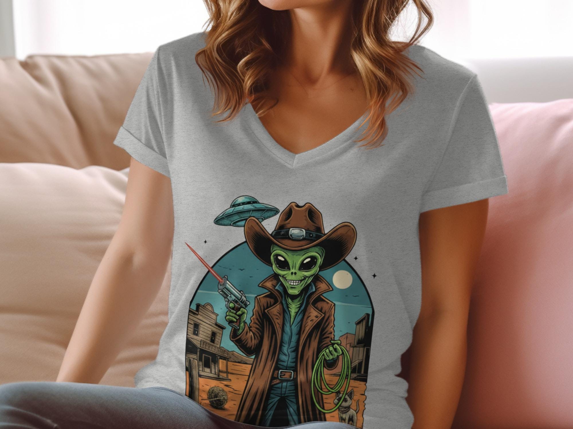 Alien Cowboy T-Shirt, Sci-Fi Western Shirt, Space Cowboy Graphic Tee, UFO Extraterrestrial Design, Alien Rodeo T-Shirt, Funny Alien Shirt