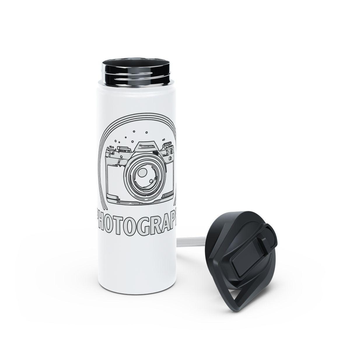 Camera Design Travel Mug, Photography Lover Gift, Stainless Steel Coffee Tumbler, Insulated Drinkware, Camera Illustration Flask