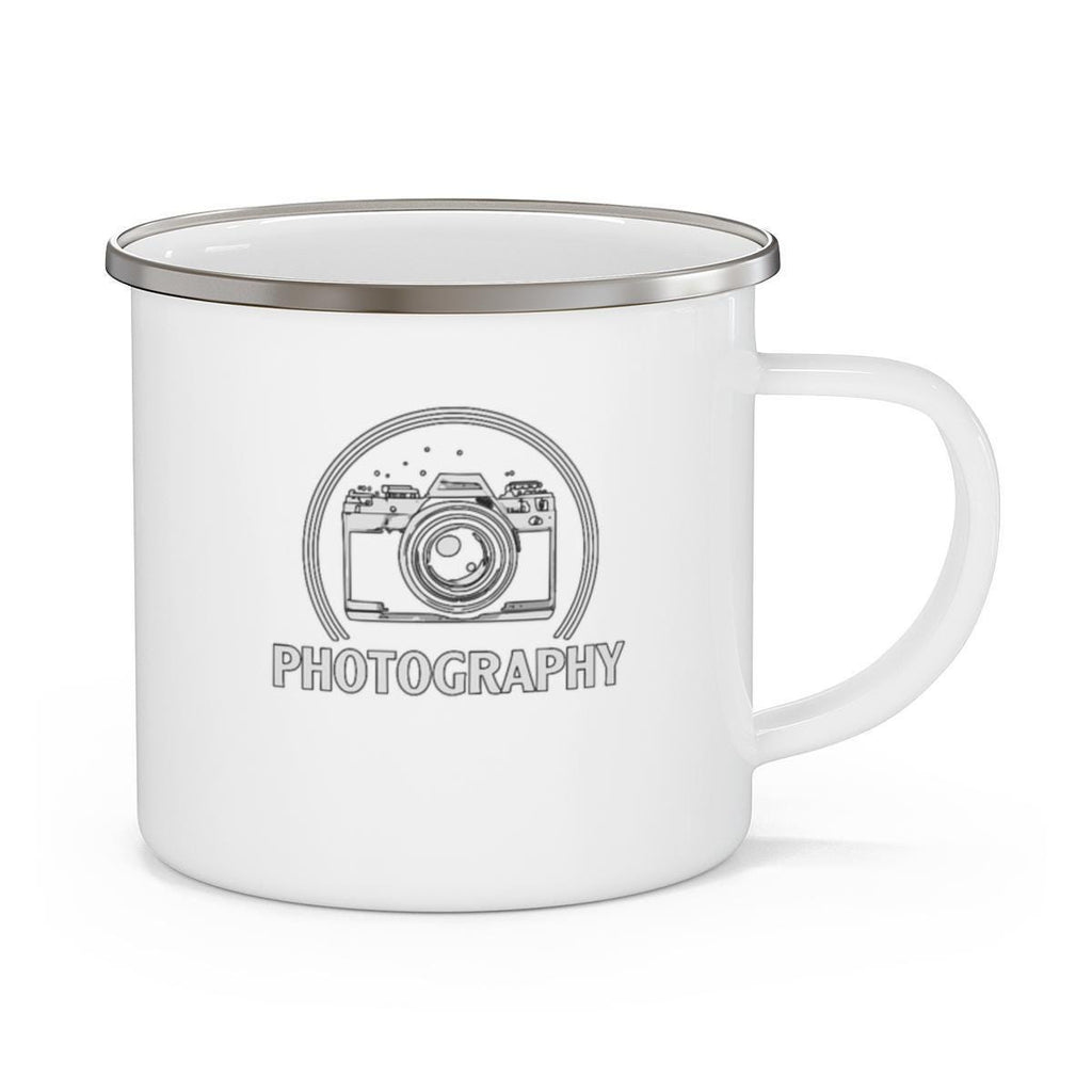 Photography Enamel Mug, Camera Design Coffee Cup, Perfect Gift for Photographers, Vintage Style Camera Mug, Unique Travel Mug