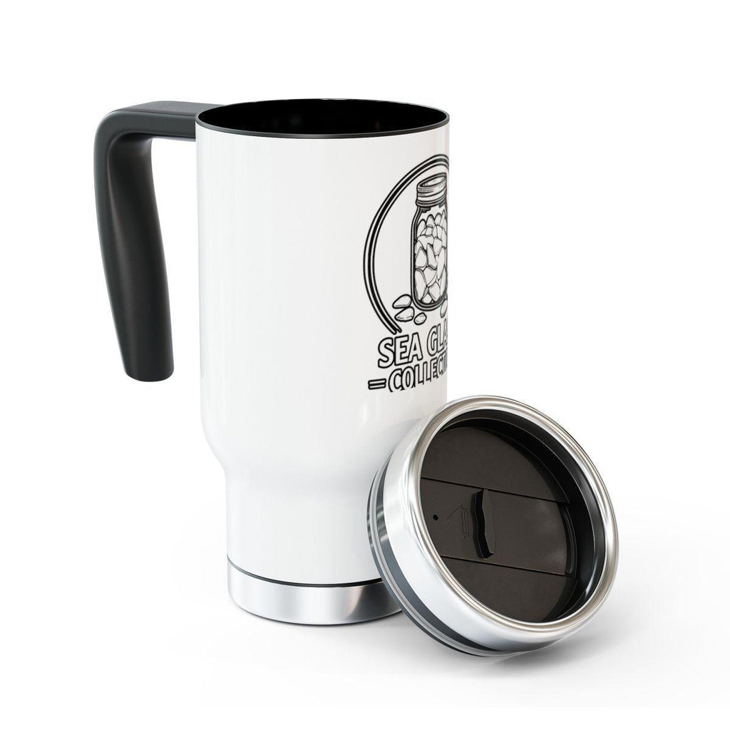 Sea Glass Collector Travel Mug, Insulated Coffee Thermos with Handle, Eco Friendly Stainless Steel Tumbler, Reusable Drinkware