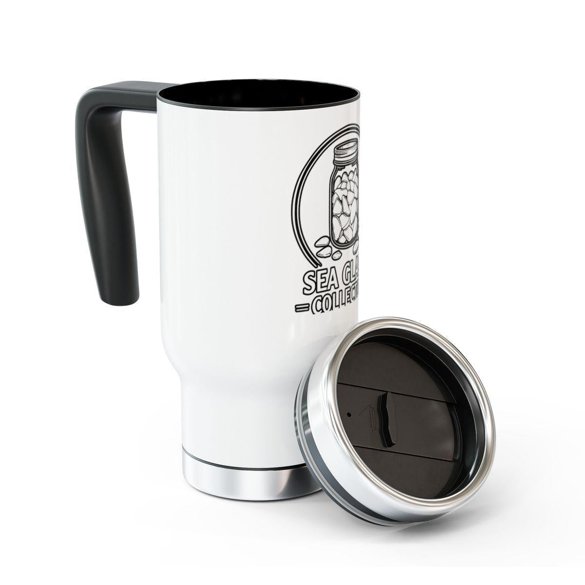 Sea Glass Collector Travel Mug, Insulated Coffee Thermos with Handle, Eco Friendly Stainless Steel Tumbler, Reusable Drinkware