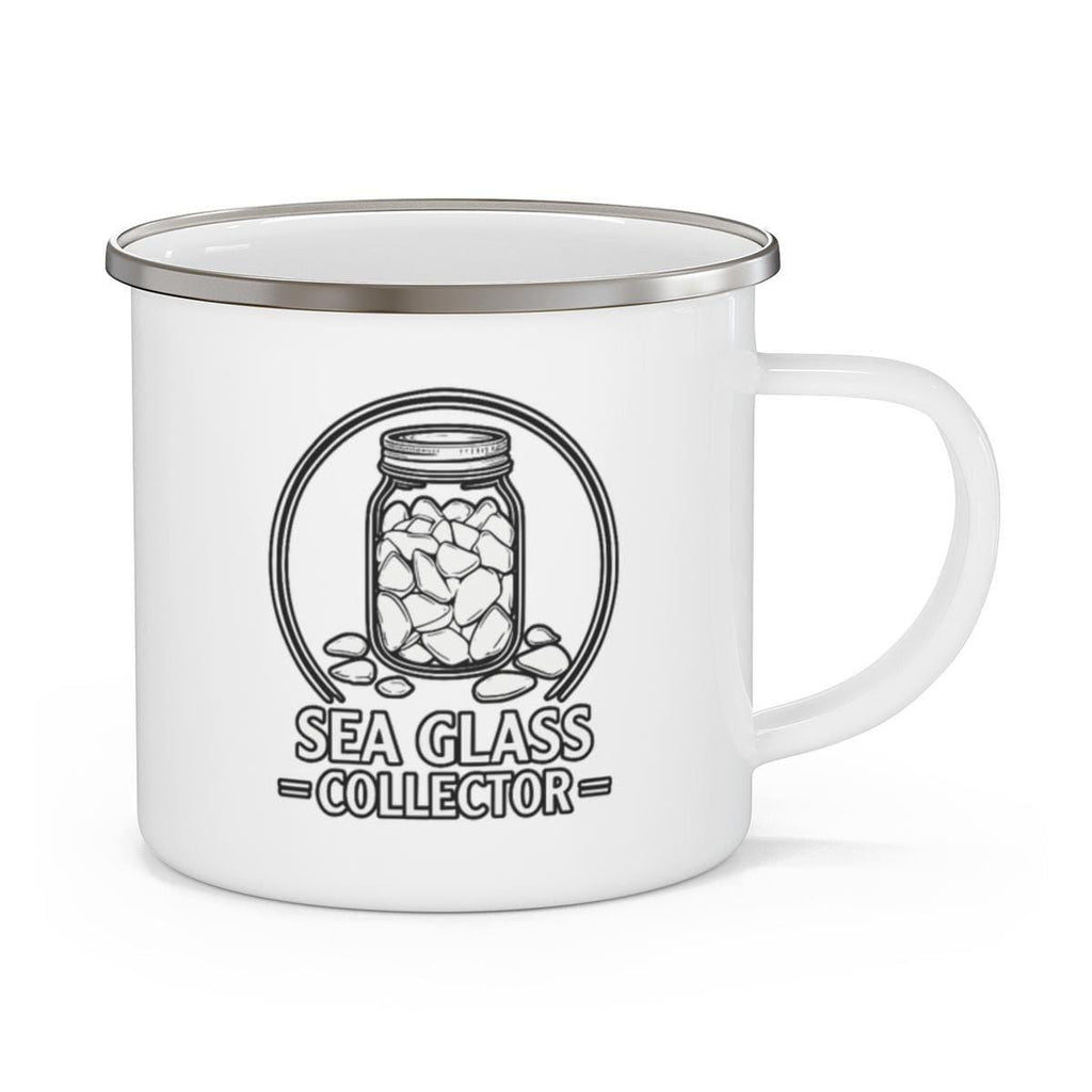 Sea Glass Collector Mug, Enamel Camping Mug, Coastal Design, Beach Lover Gift, Unique Sea Glass Jar Print, Ocean Themed Cup