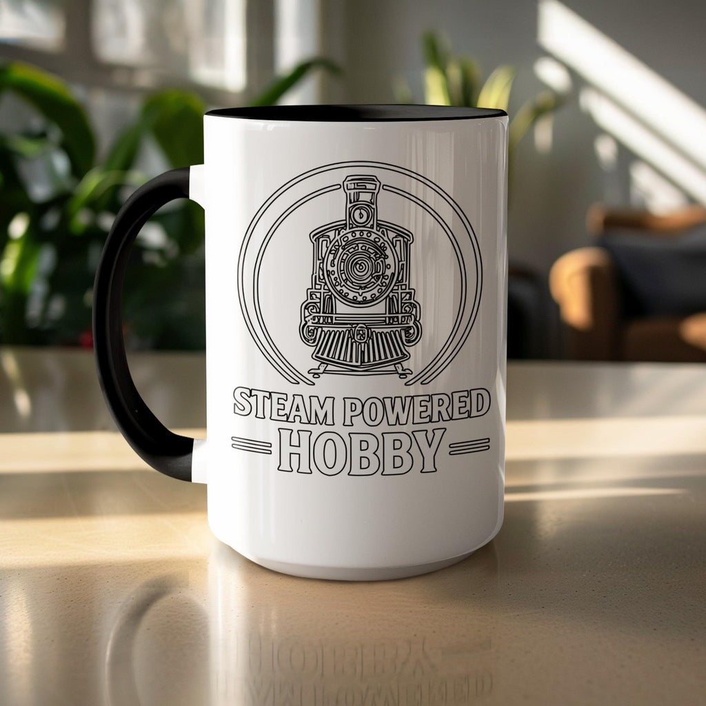Steam Powered Hobby Mug, Train Enthusiast Coffee Cup, Locomotive Design Gift, Steam Engine Lover Present, Vintage Train Mug